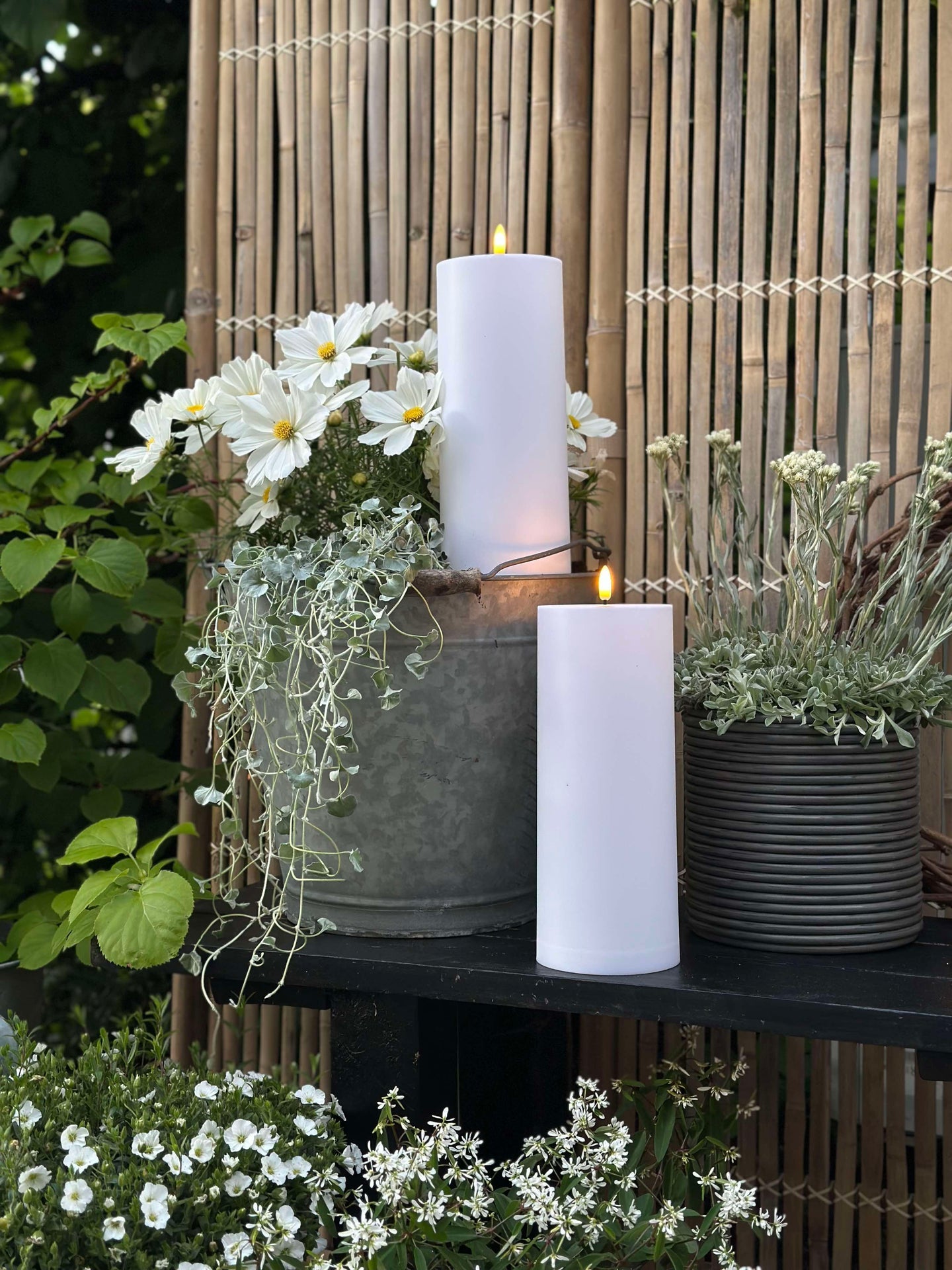 Außen-XL-LED-Stumpenkerzen H 25 cm - Set mit 2 Stk inkl. Fernbedienung