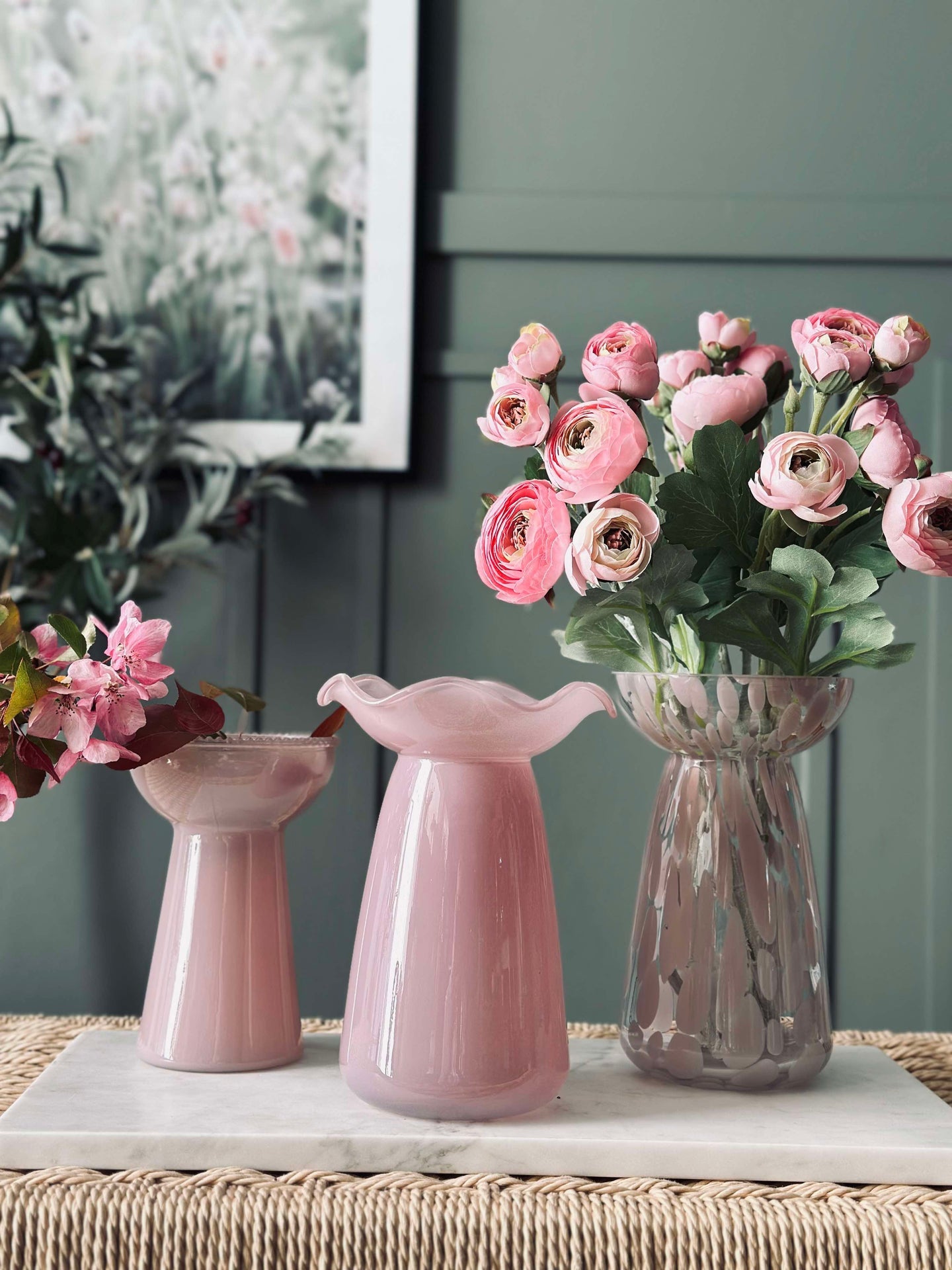 Hyazinthenvase mit Blumenrand - Rosa