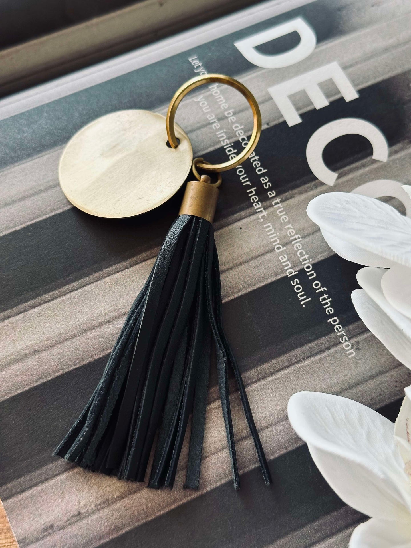 Schlüsselanhänger mit Quaste - Black leather