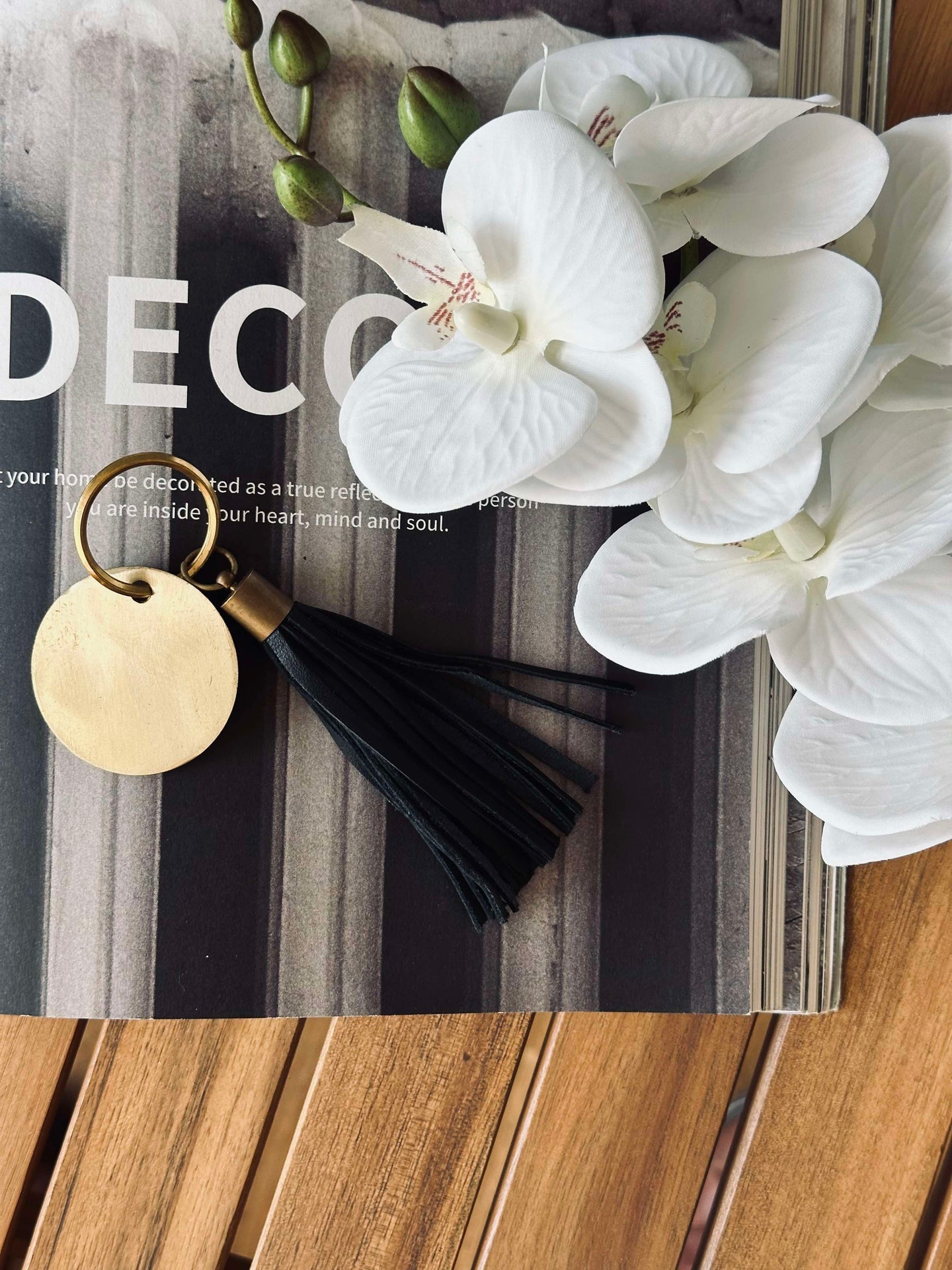 Schlüsselanhänger mit Quaste - Black leather