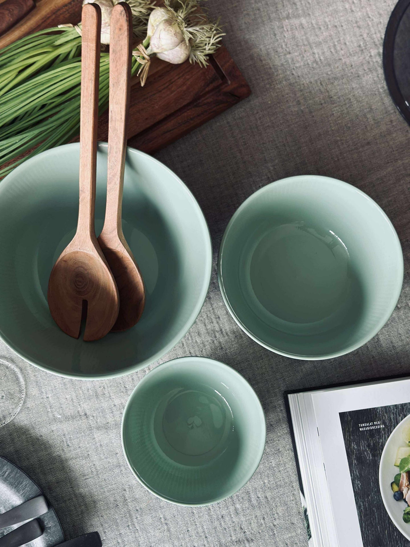 Schalen mit Deckel - Set mit 3 Stk. Dusty green
