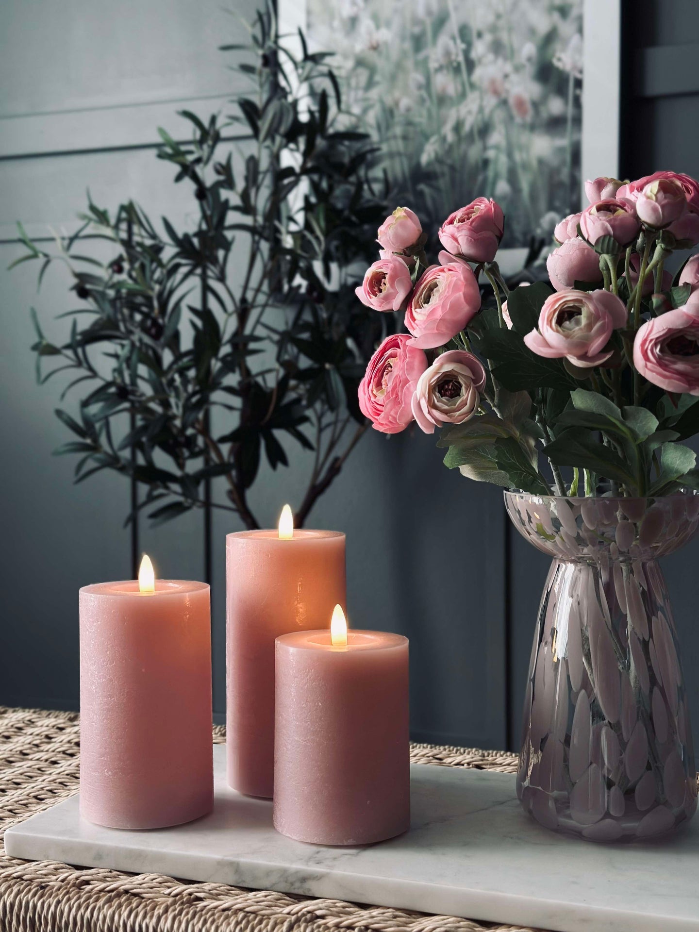 LED-Blockkerzen / Rosa – 3 Stk. Blockkerzen