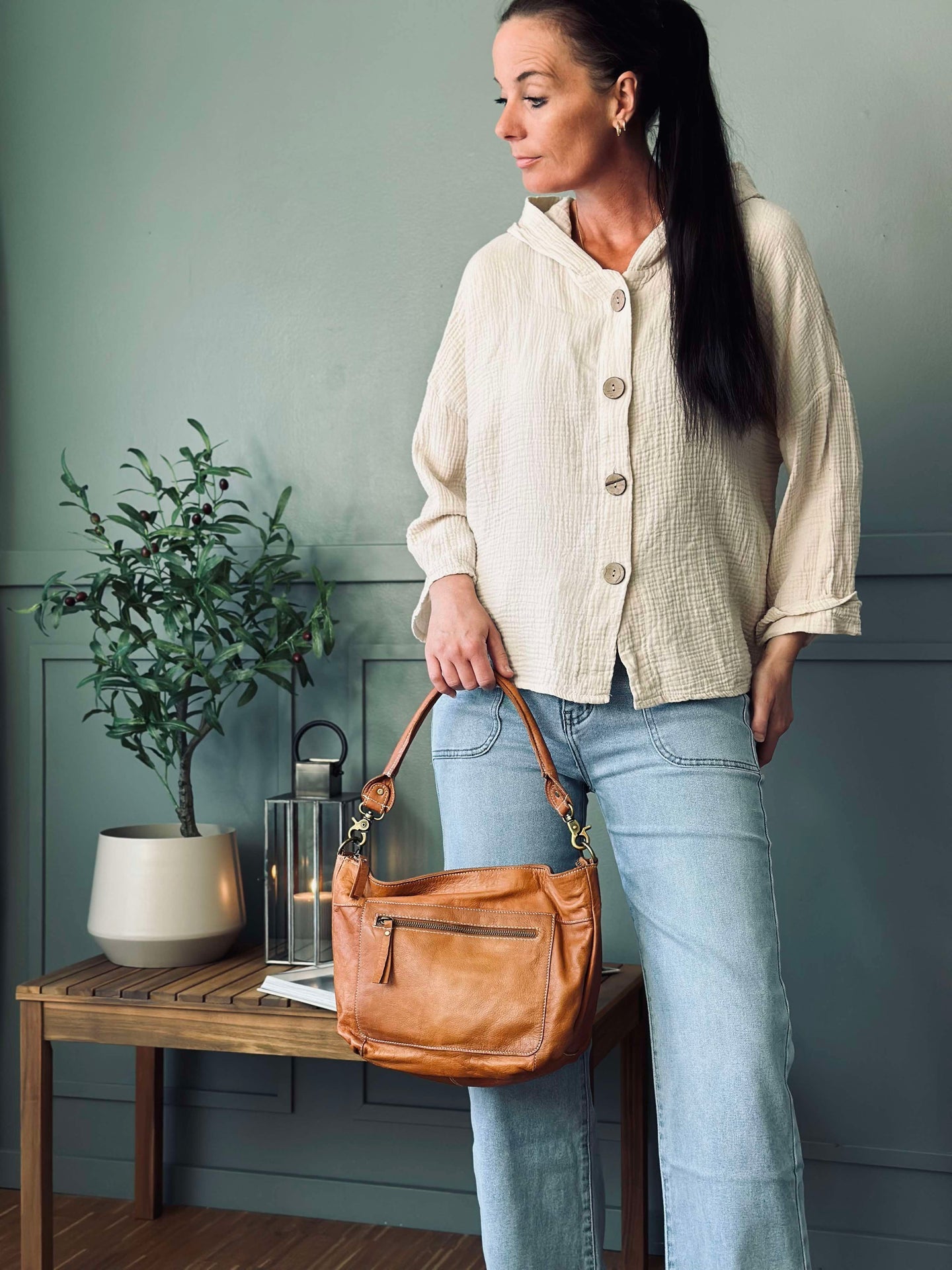 Cardigan aus leichtem Waffel-Baumwollstoff - Taupe