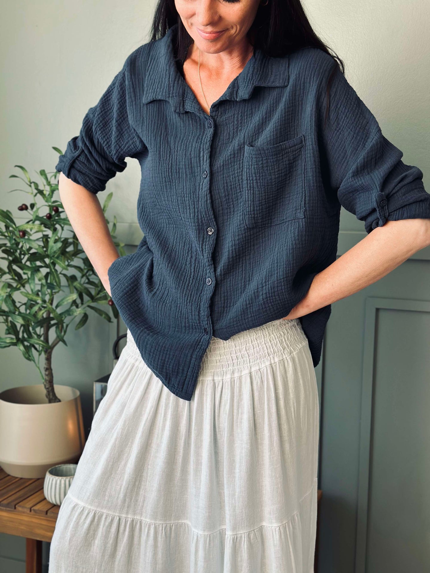 Hemd Lisa - Gewaffelte Baumwolle – Navy