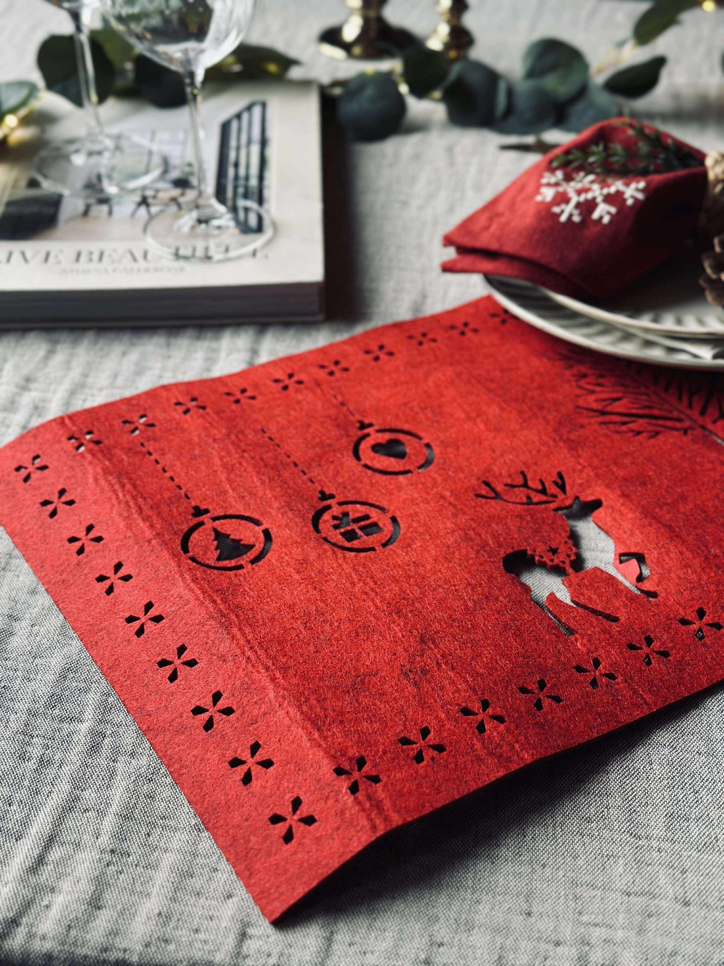 Tischläufer Weihnachten - 30x120 cm - Roter Filz