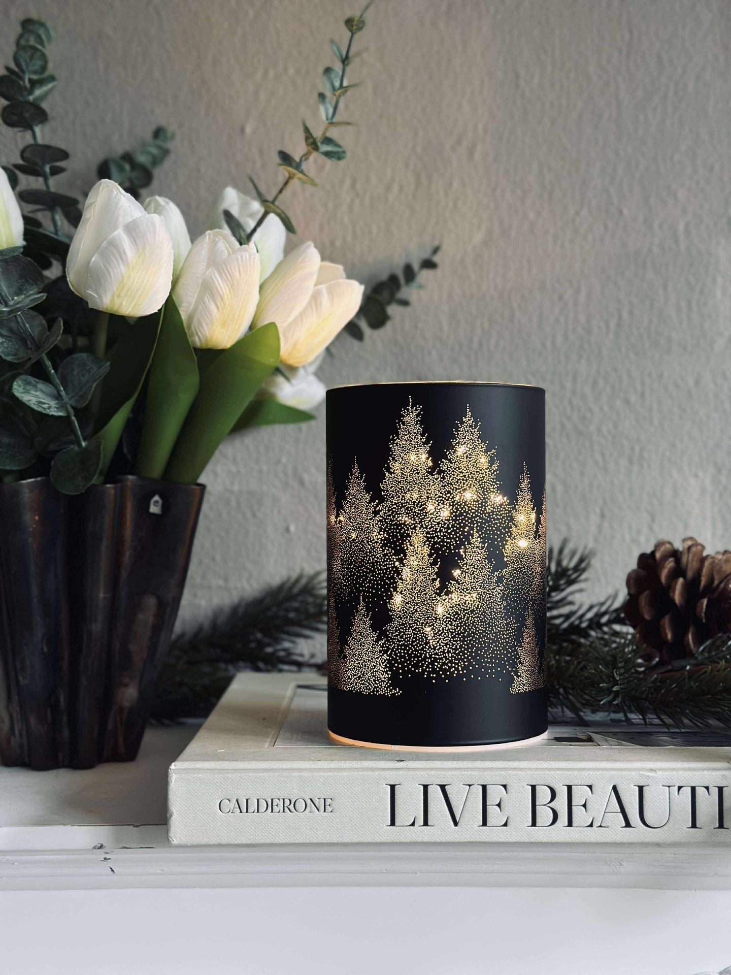 Laterne mit LED-Licht - Black / gold