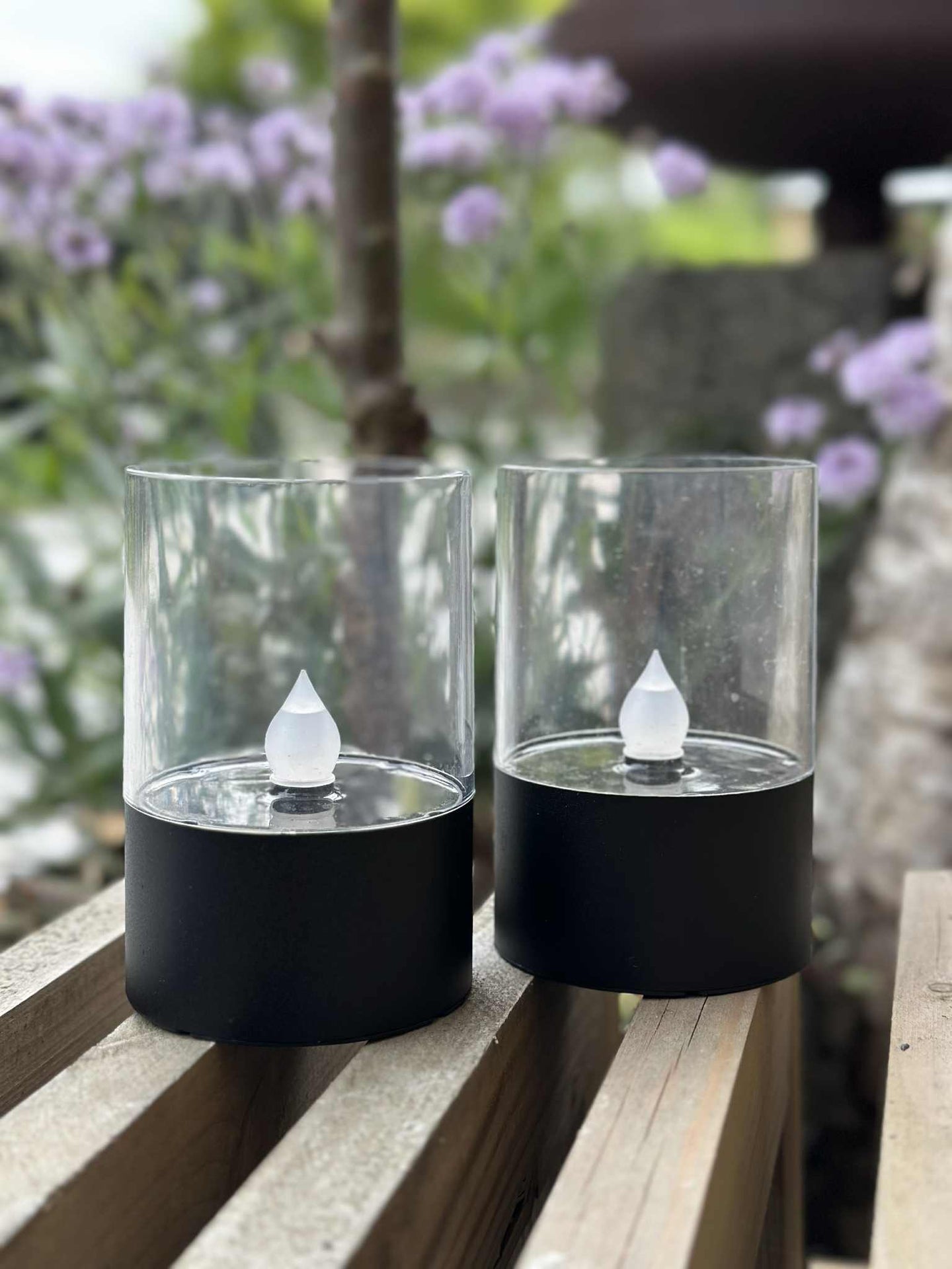 Solar-Kerzenhalter - 2er Set, Matt Schwarz