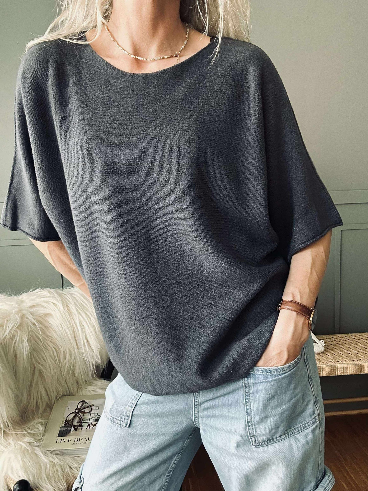 Bluse Sia Dunkelgrau – Oversize