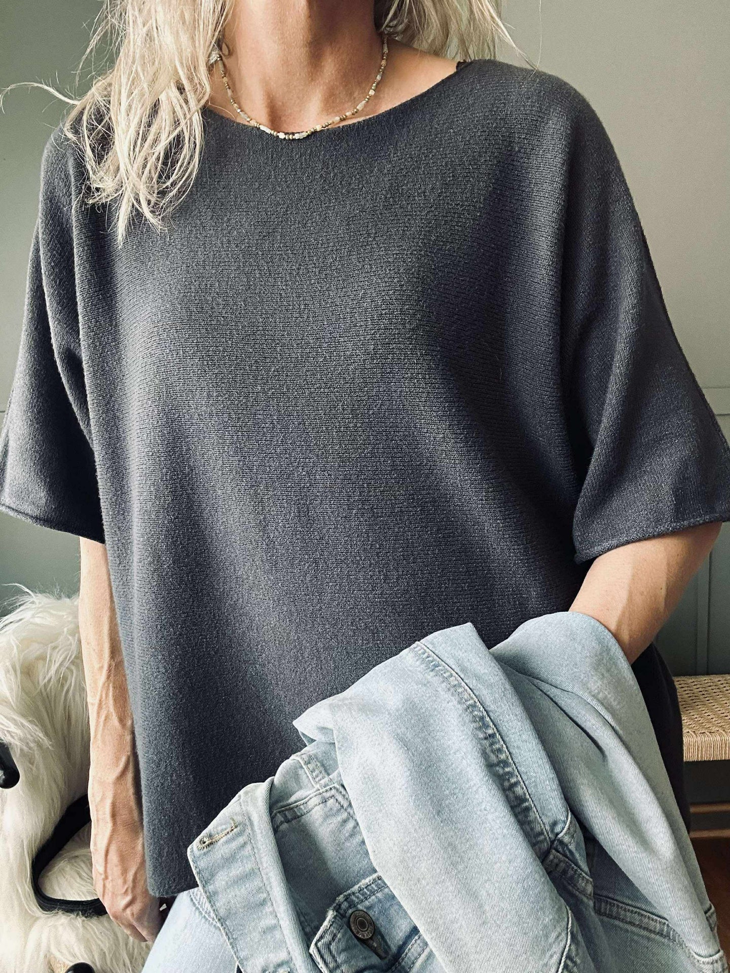 Bluse Sia Dunkelgrau – Oversize