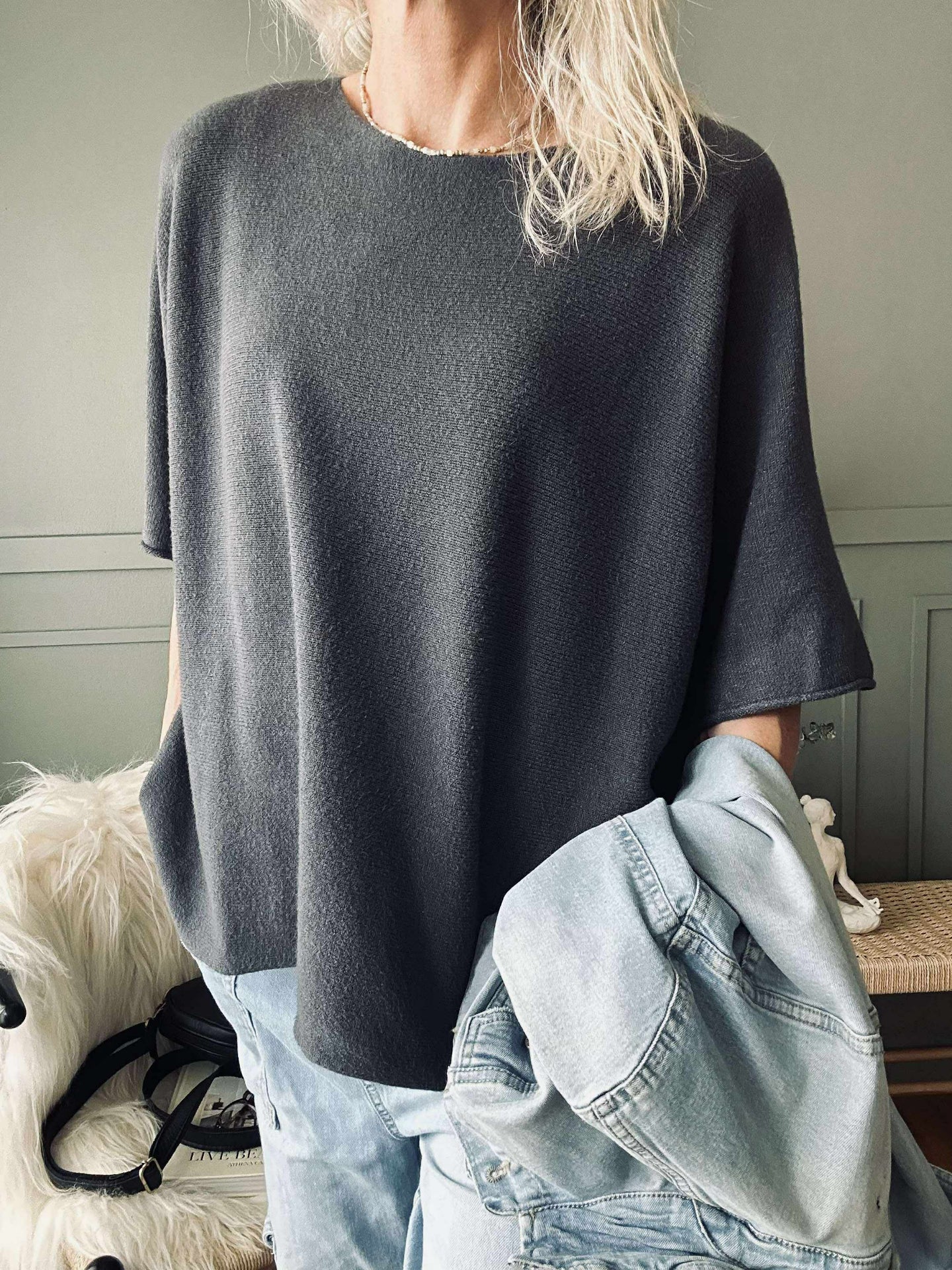 Bluse Sia Dunkelgrau – Oversize