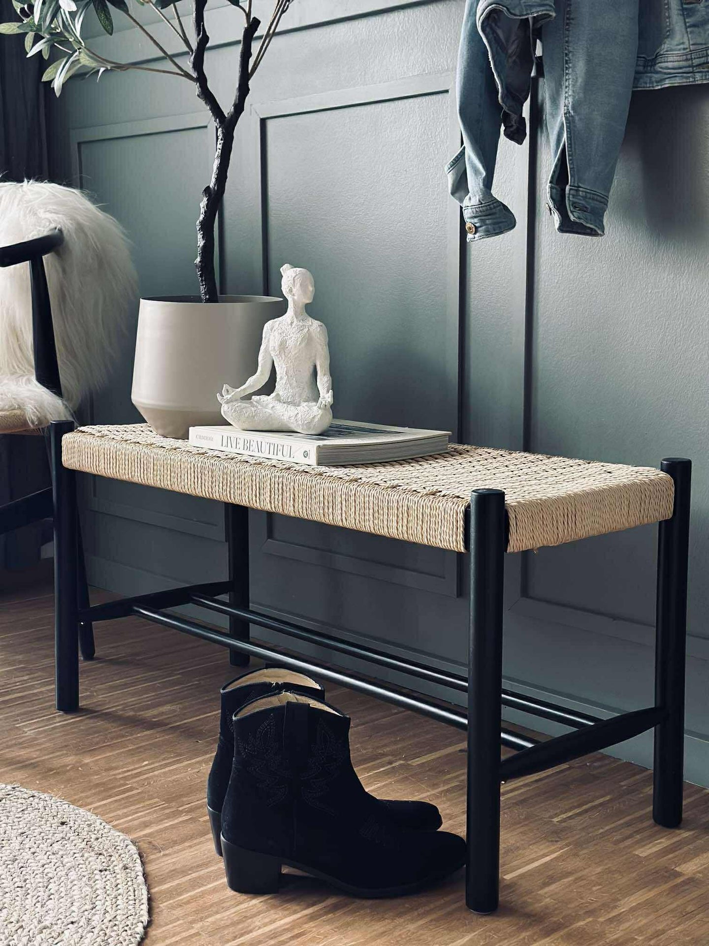 Bank Buche Schwarz / Natur - 90 cm