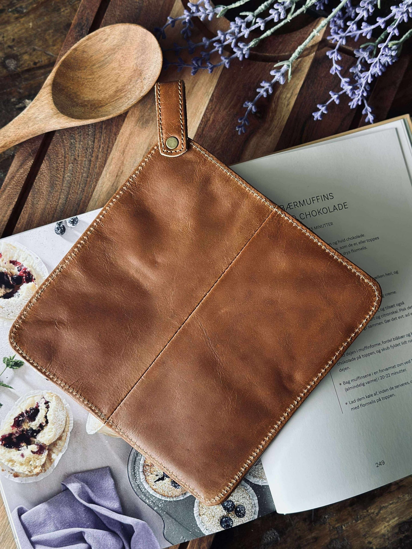 Topflappen mit Tasche - Cognac-Leder