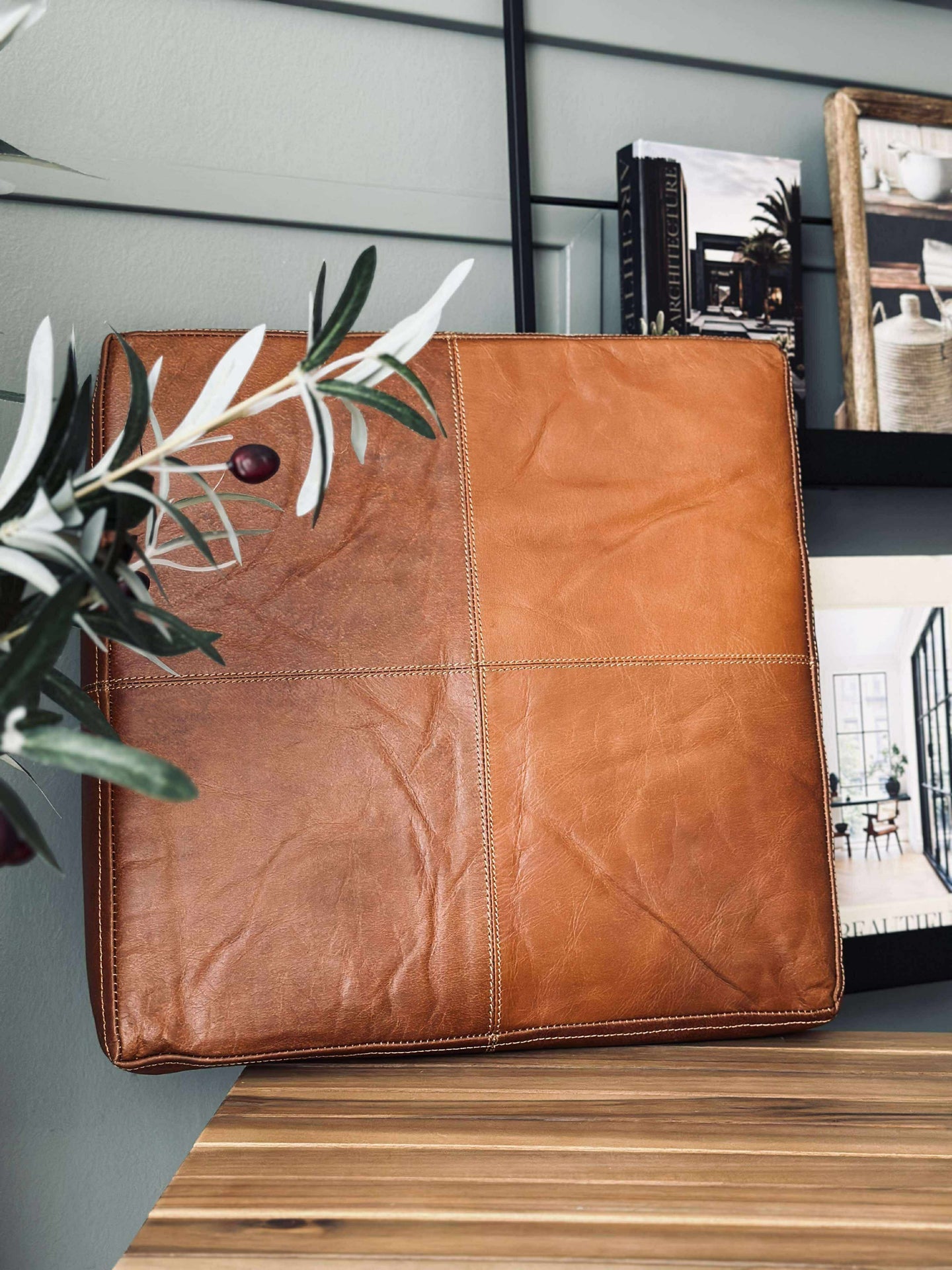 Sitzkissen Tokyo aus Leder - 40x40 Cognac