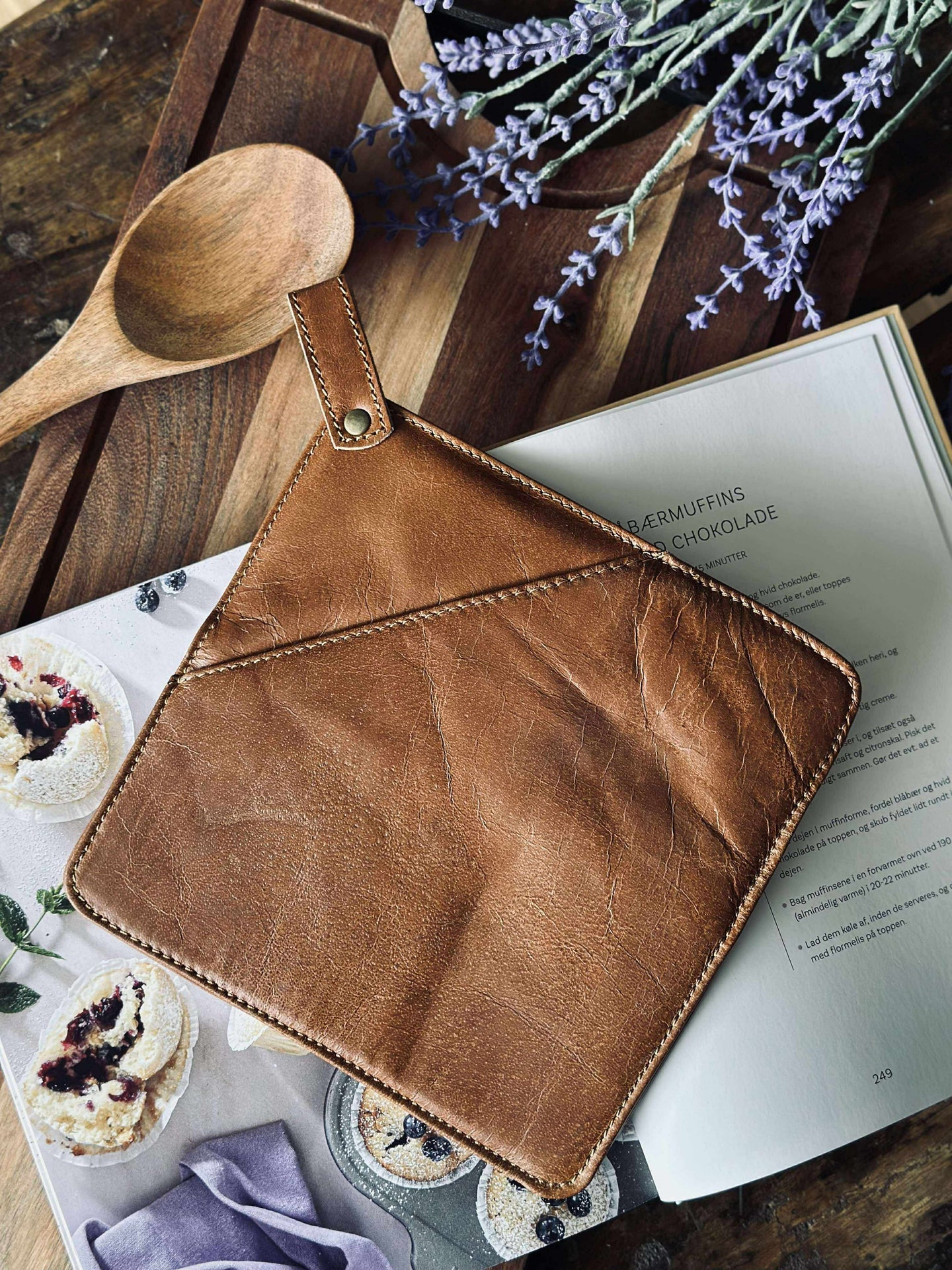 Topflappen mit Tasche - Cognac-Leder