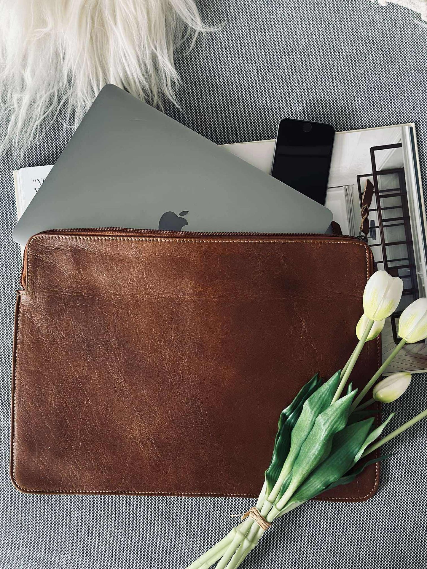 Laptop-Sleeve - Cognac Büffelleder