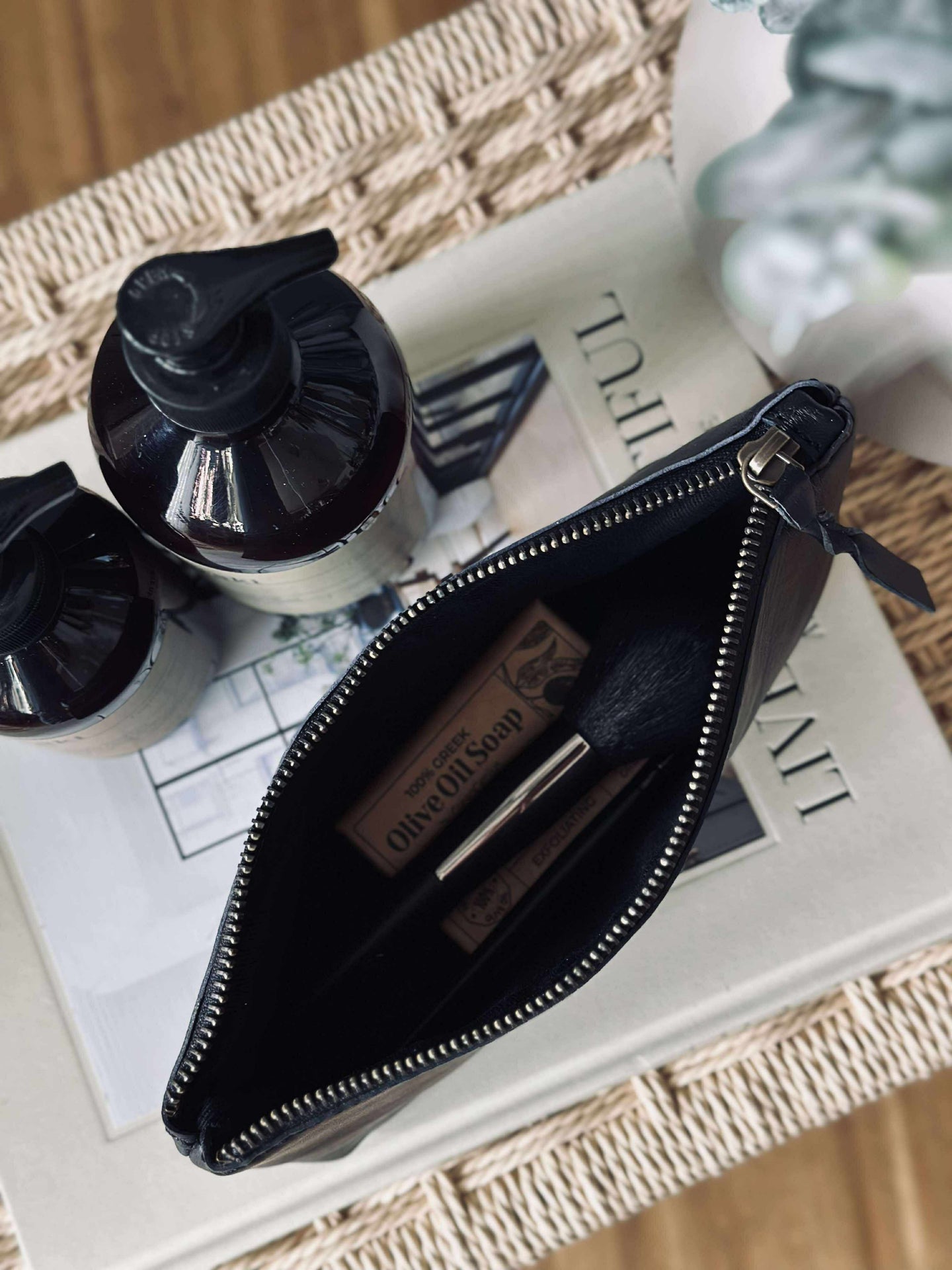 Kosmetiktasche - Black leather