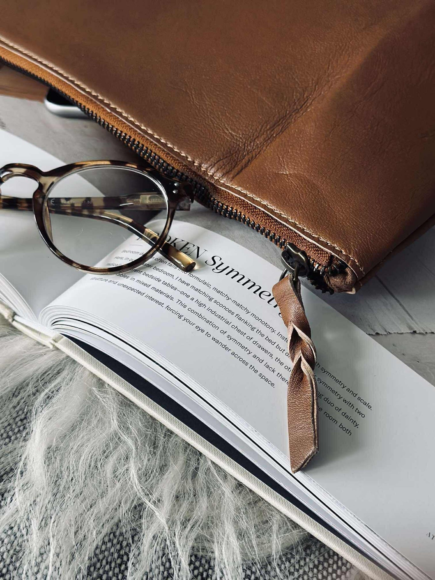 Kosmetiktasche / Clutch - Cognac-Leder