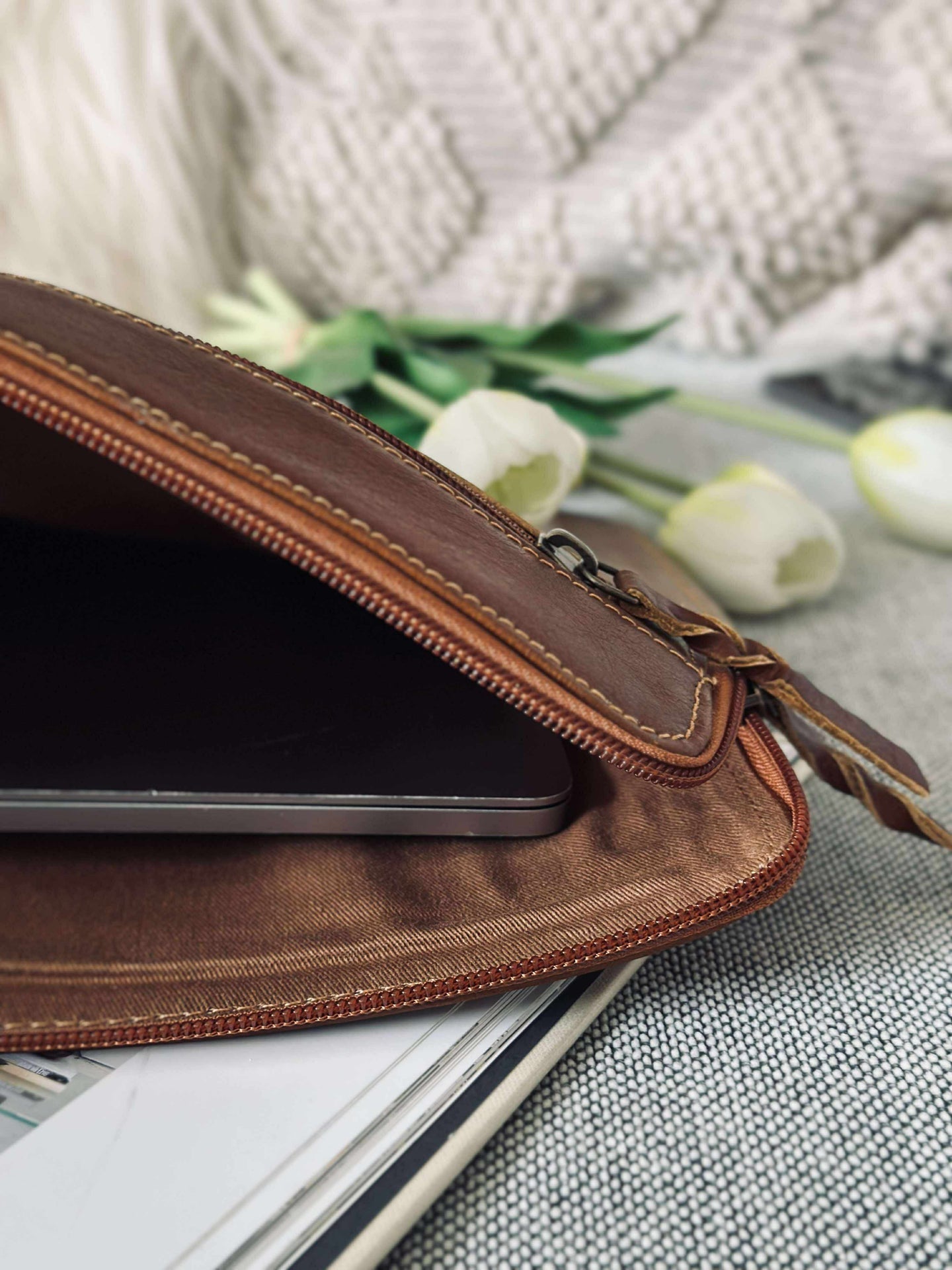 Laptop-Sleeve - Cognac Büffelleder