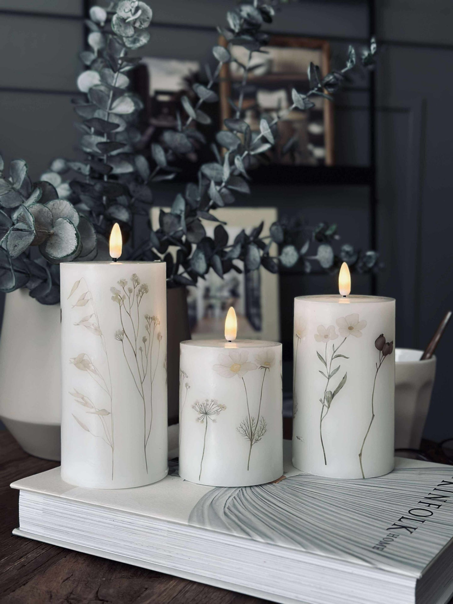 LED-Blockkerzen FLOWER – Set mit 3 Stk. und Fernbedienung