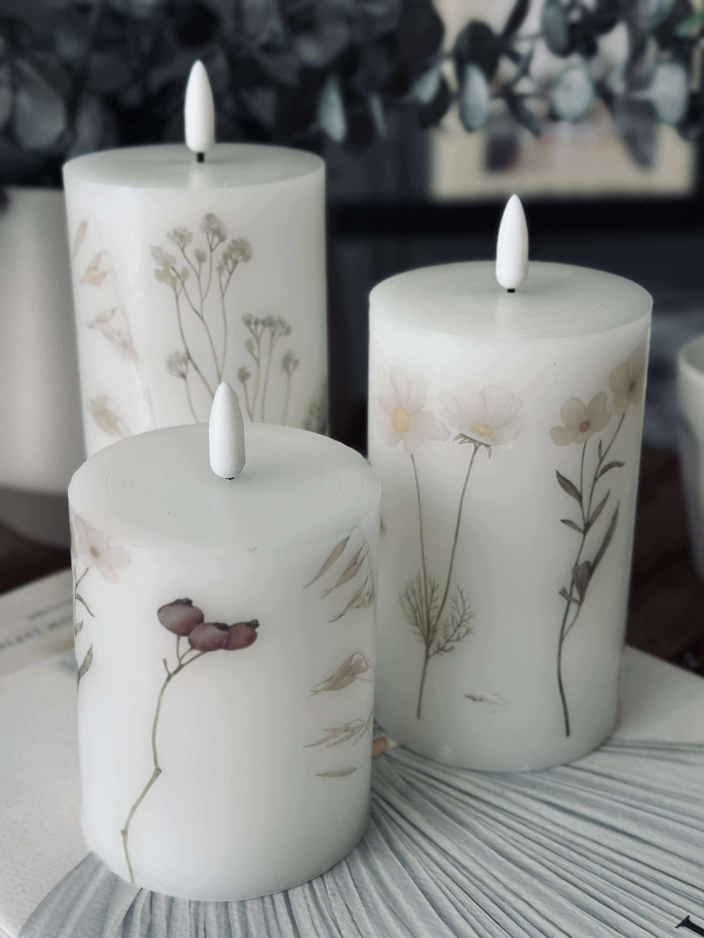 LED-Blockkerzen FLOWER – Set mit 3 Stk. und Fernbedienung