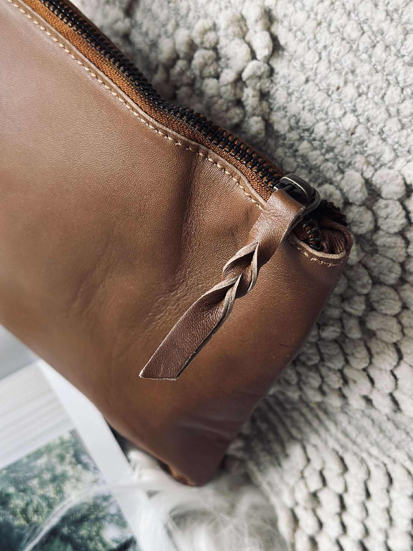 Kosmetiktasche / Clutch - Cognac-Leder