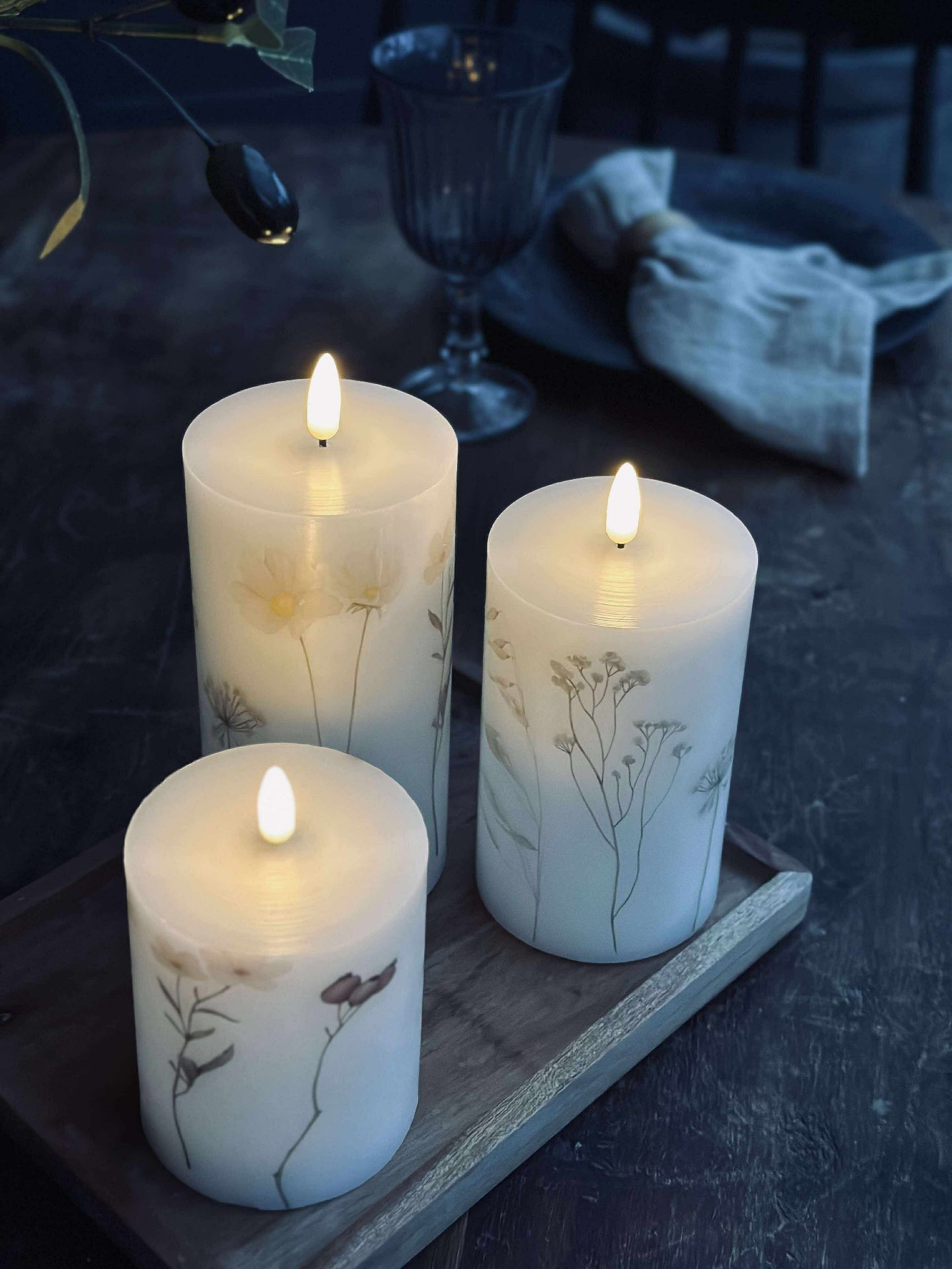 LED-Blockkerzen FLOWER – Set mit 3 Stk. und Fernbedienung
