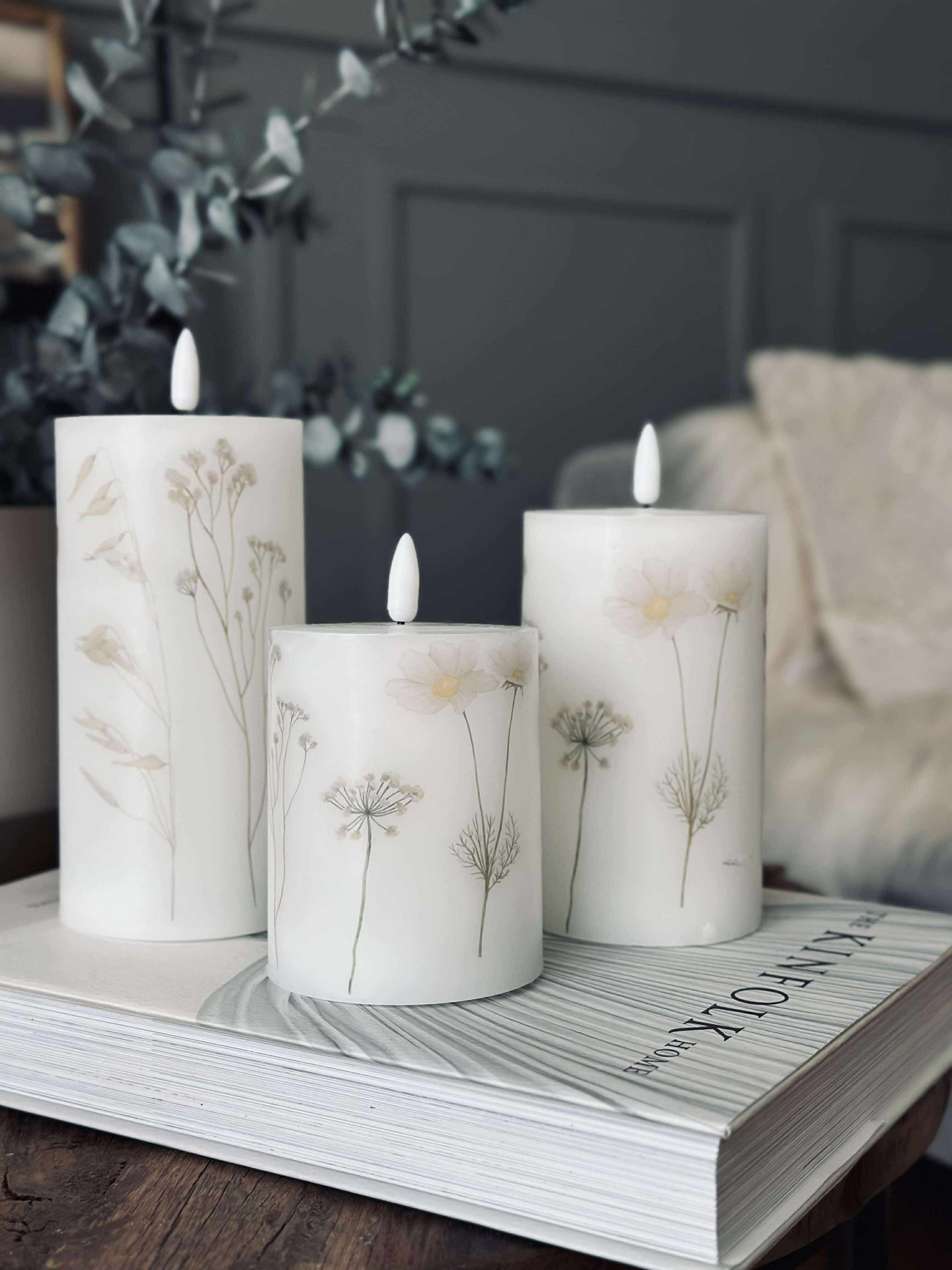 LED-Blockkerzen FLOWER – Set mit 3 Stk. und Fernbedienung