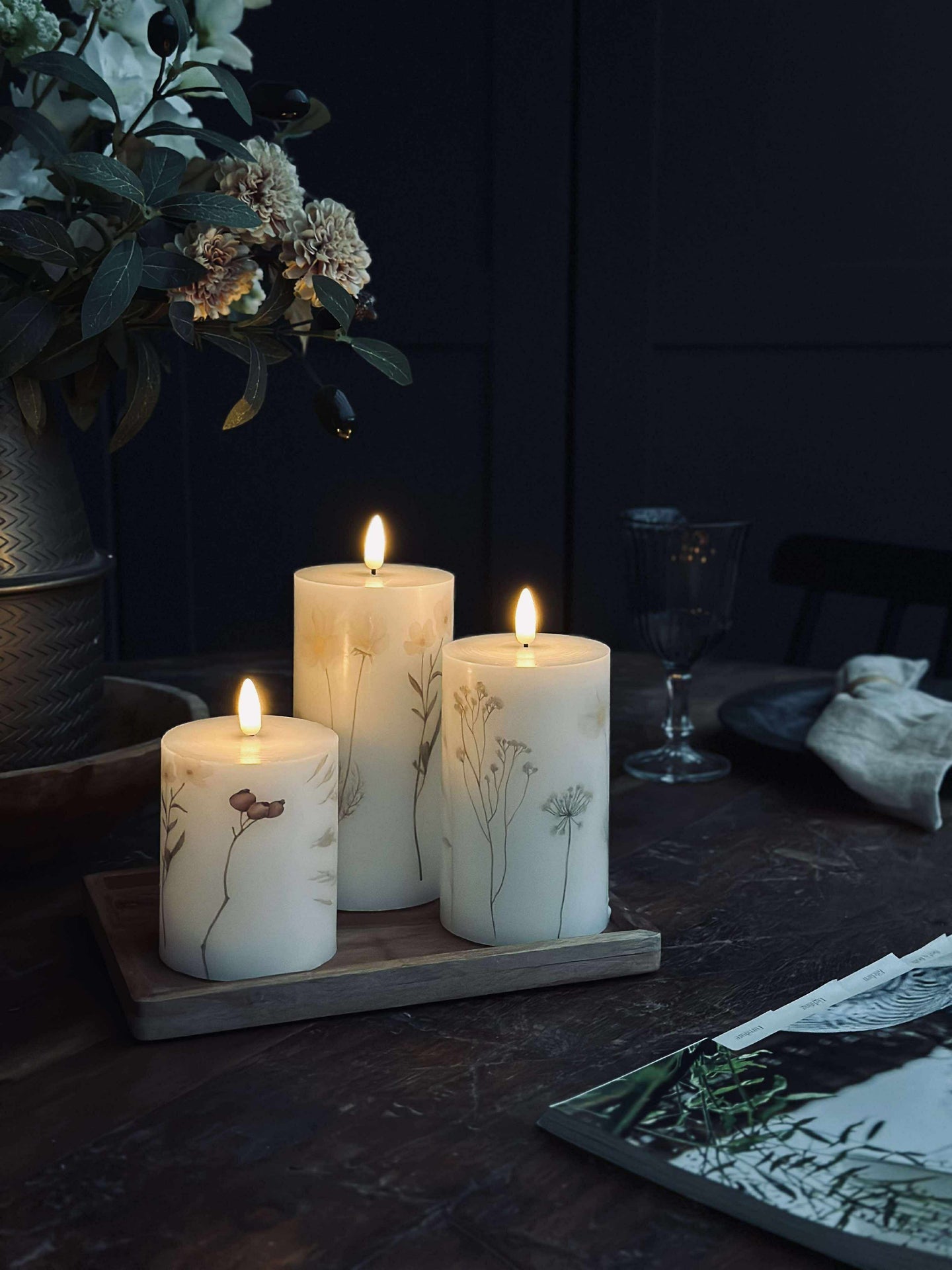 LED-Blockkerzen FLOWER – Set mit 3 Stk. und Fernbedienung