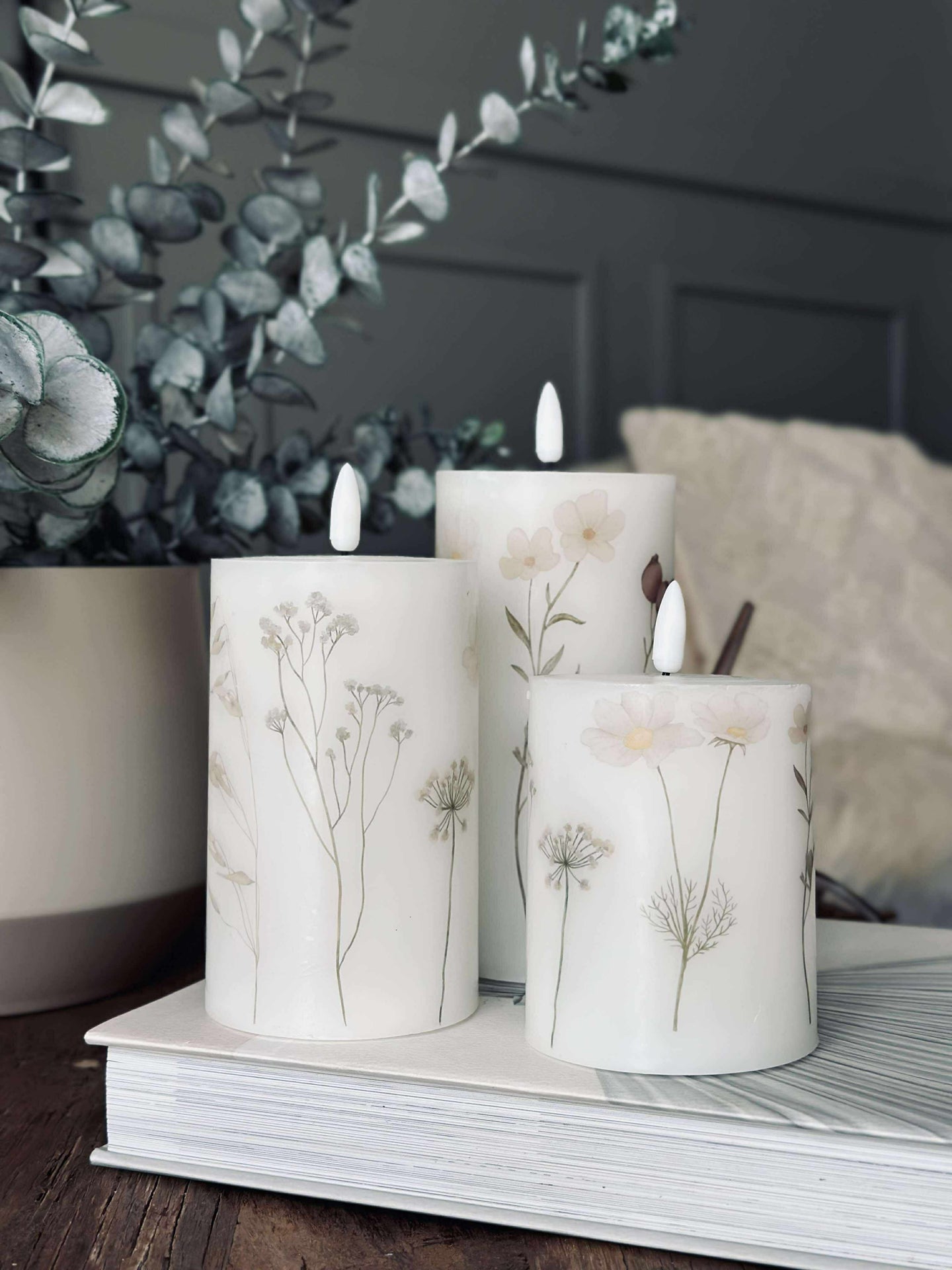 LED-Blockkerzen FLOWER – Set mit 3 Stk. und Fernbedienung