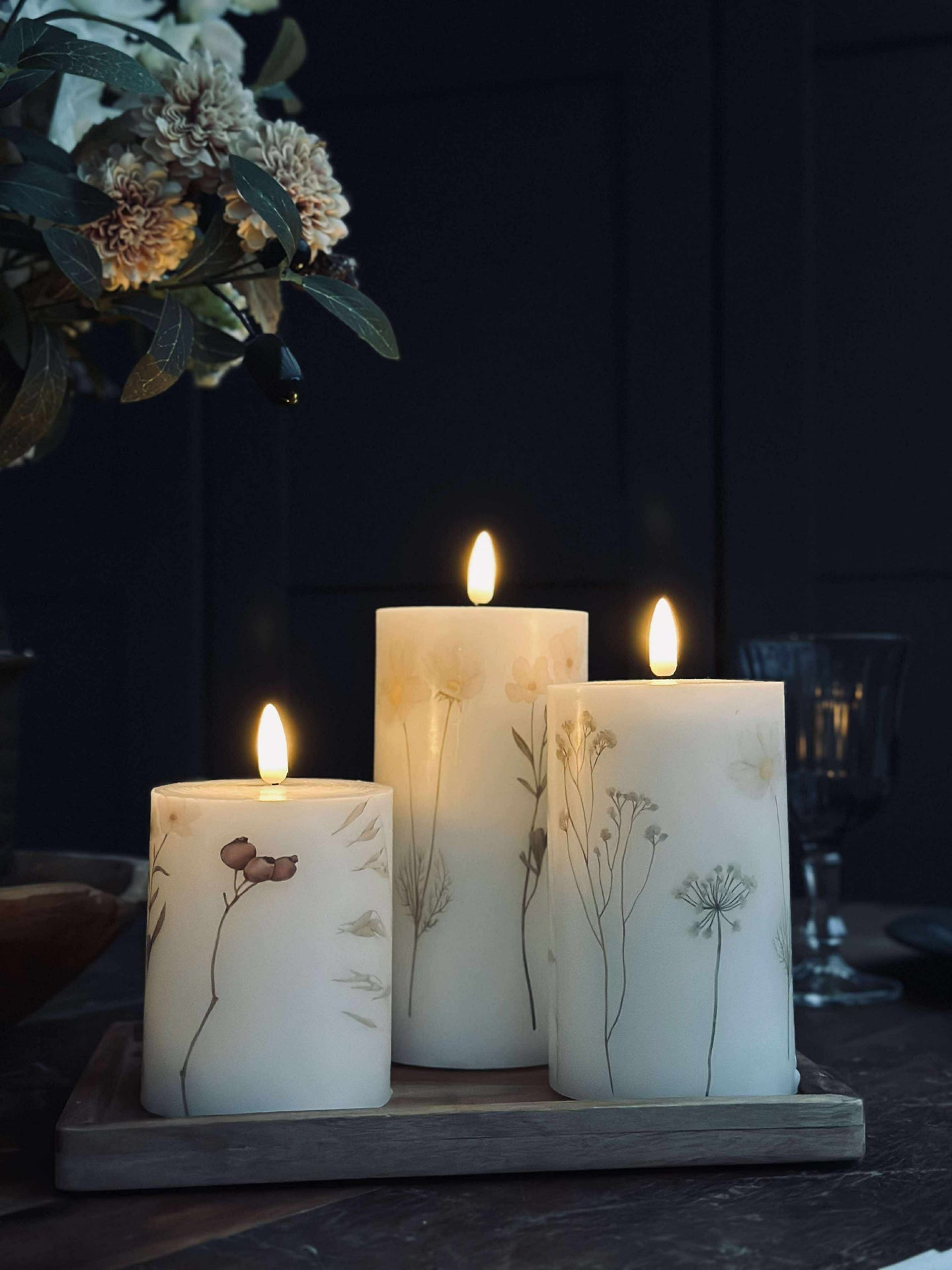 LED-Blockkerzen FLOWER – Set mit 3 Stk. und Fernbedienung