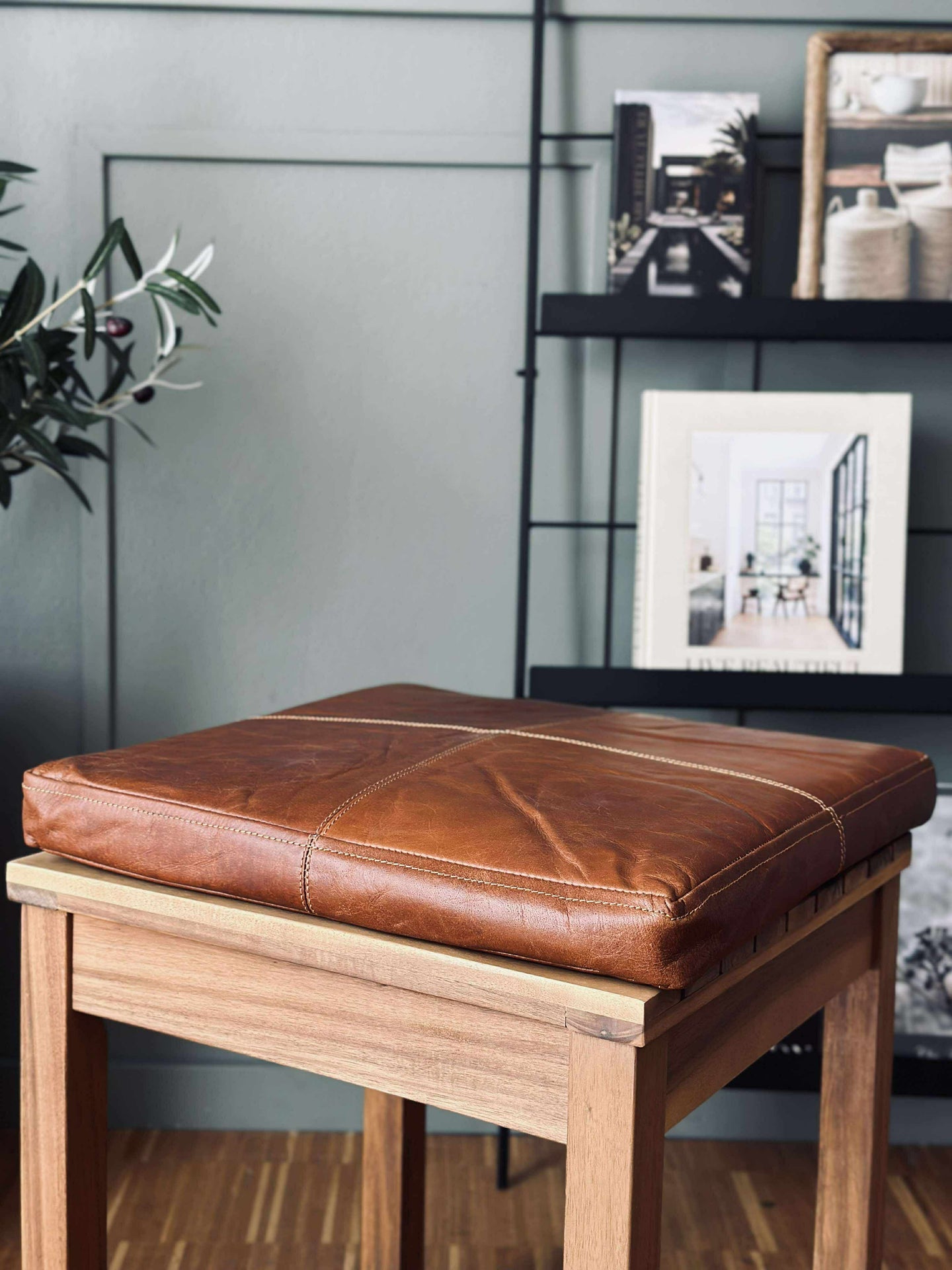 Sitzkissen Tokyo aus Leder - 40x40 Cognac