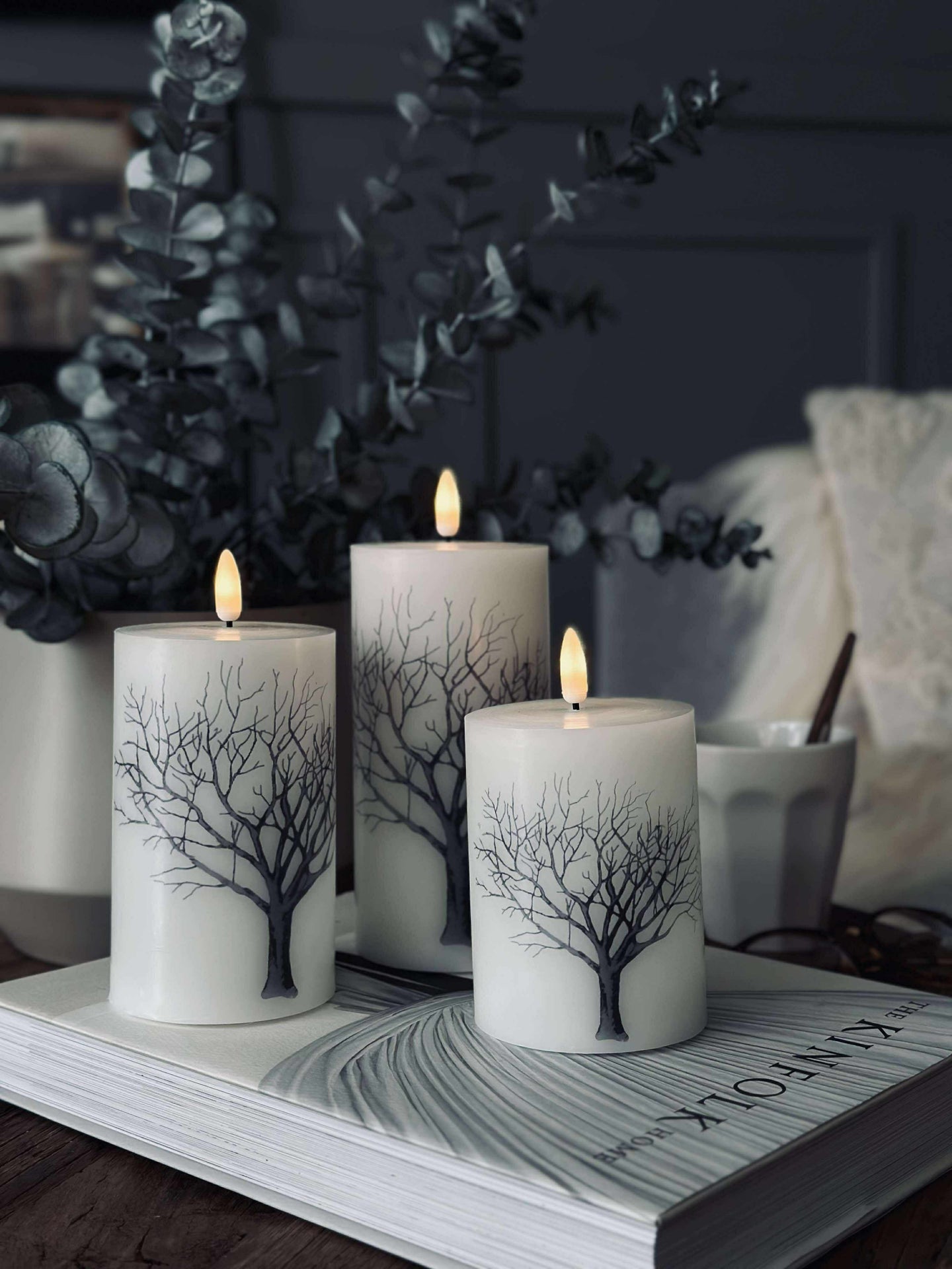 LED Blockkerzen Nature – Set mit 3 St. und Fernbedienung
