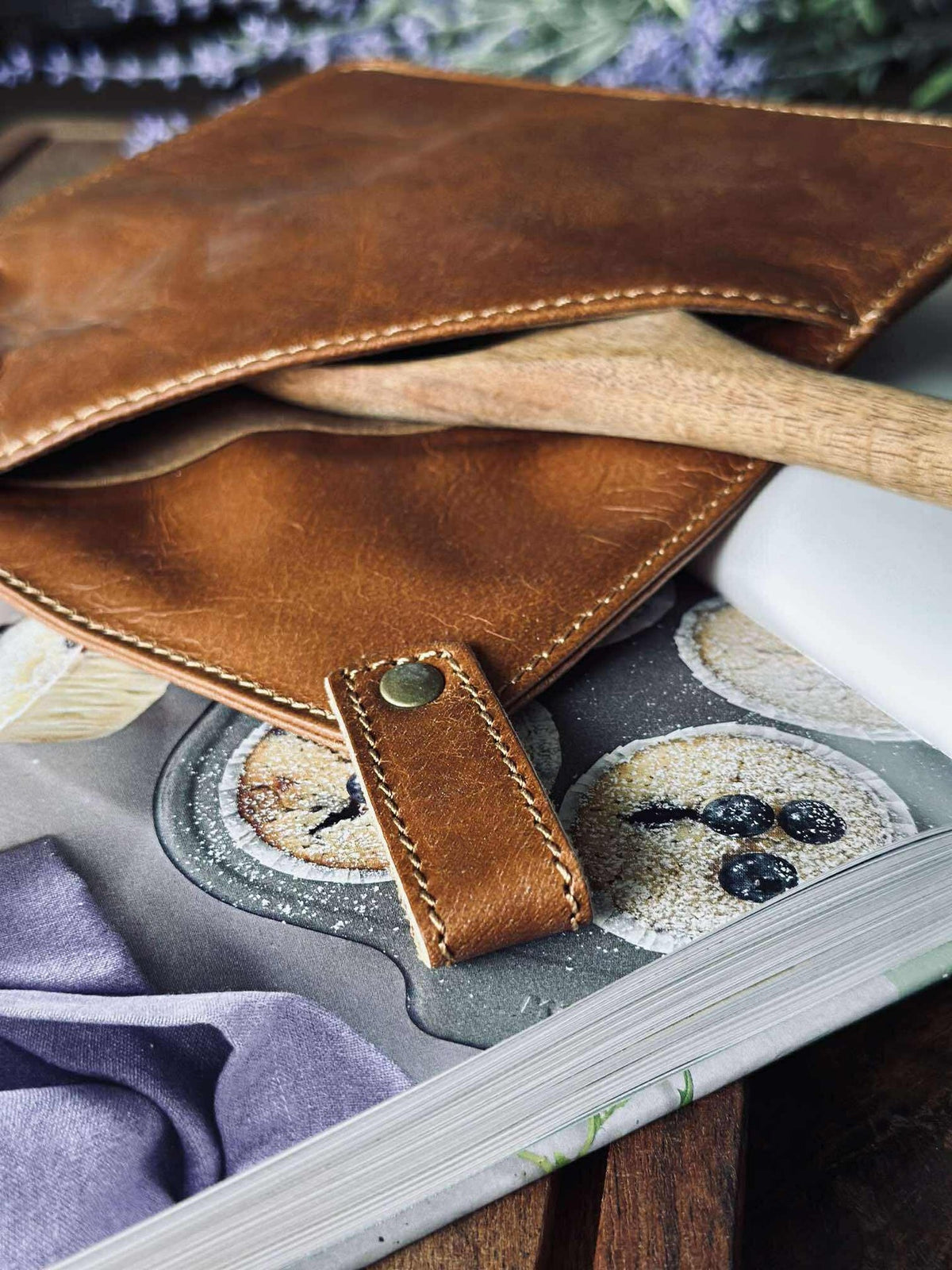 Topflappen mit Tasche - Cognac-Leder