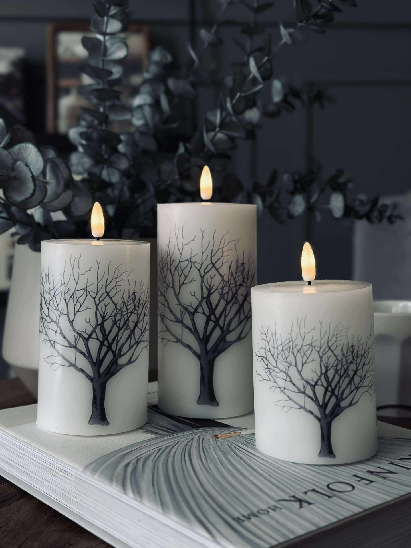LED Blockkerzen Nature – Set mit 3 St. und Fernbedienung