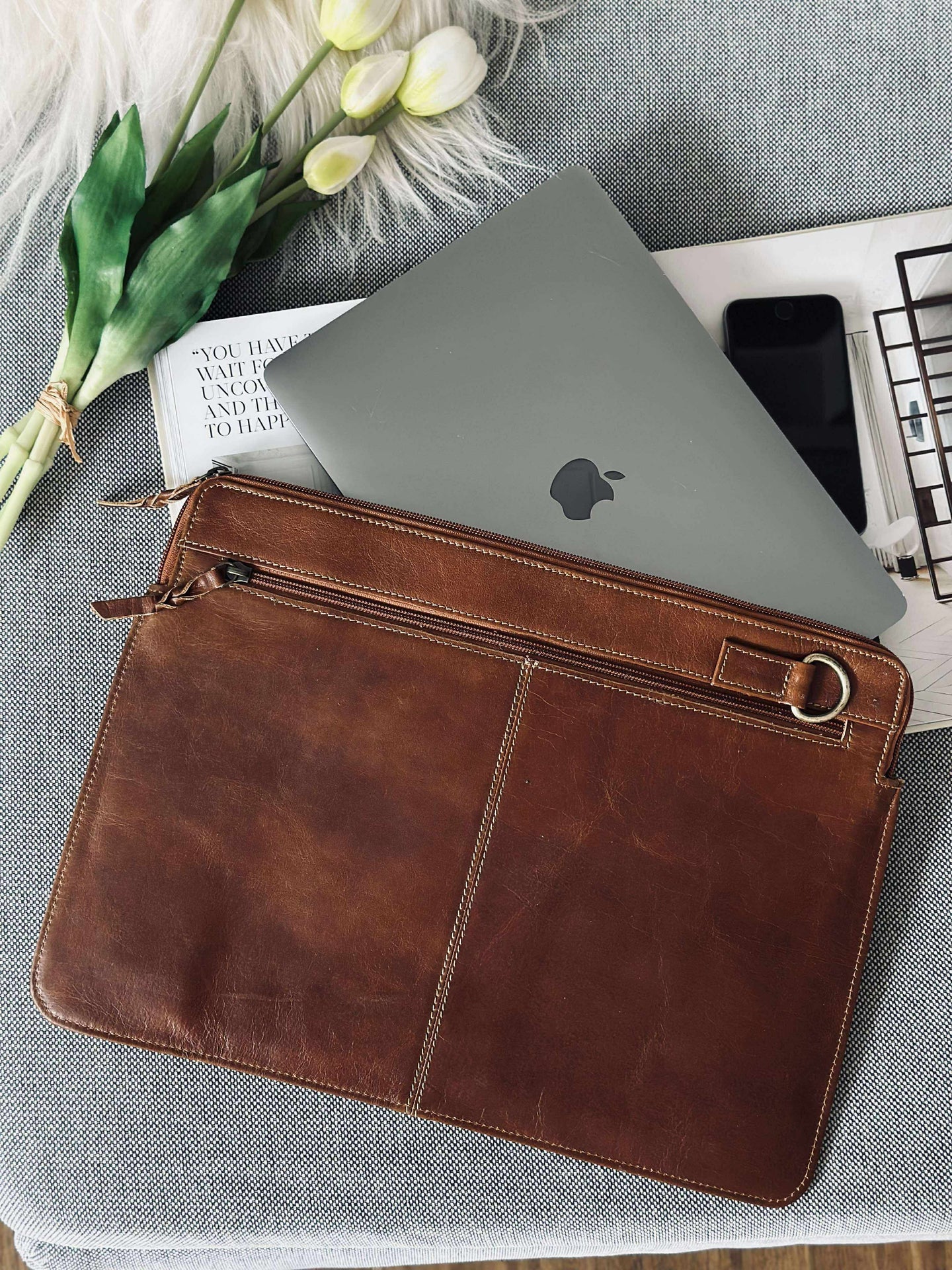 Laptop-Sleeve - Cognac Büffelleder