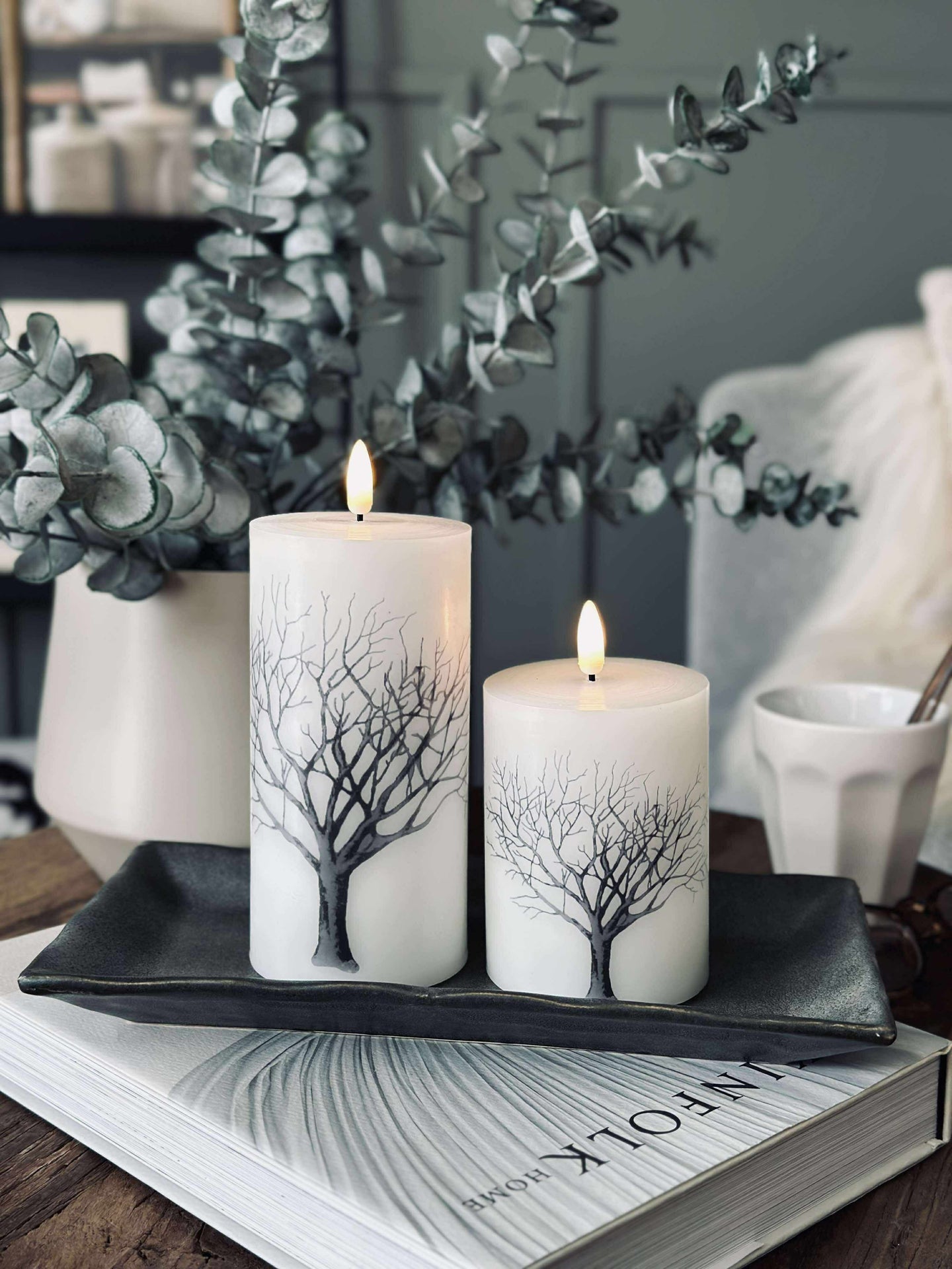 LED Blockkerzen Nature – Set mit 3 St. und Fernbedienung