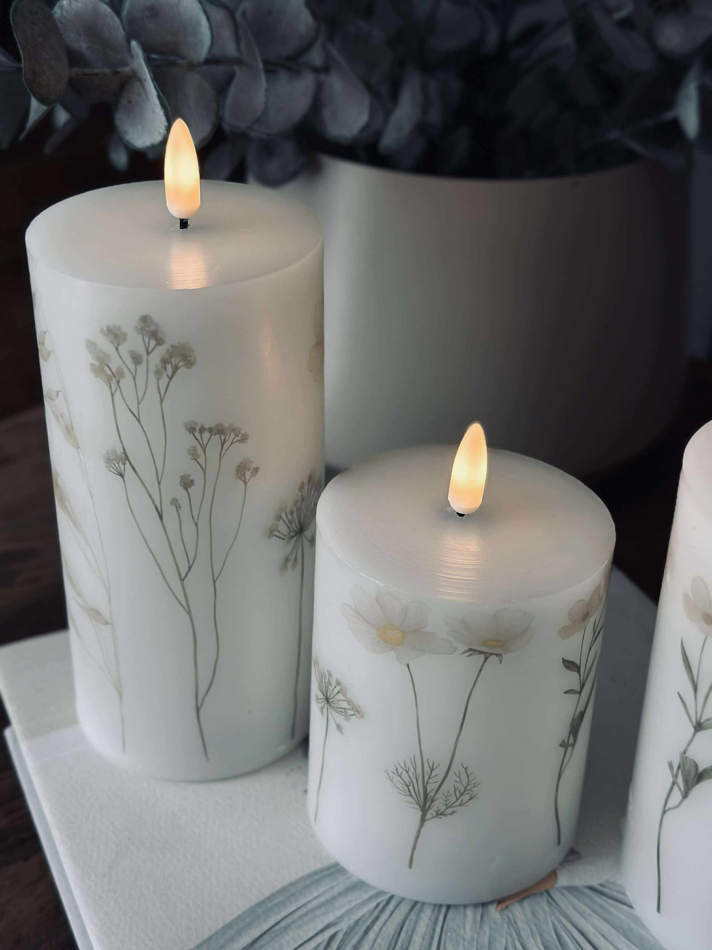 LED-Blockkerzen FLOWER – Set mit 3 Stk. und Fernbedienung