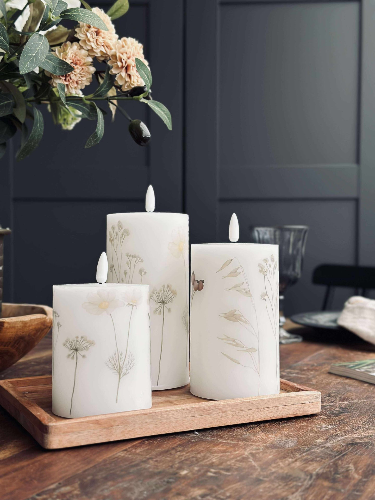 LED-Blockkerzen FLOWER – Set mit 3 Stk. und Fernbedienung