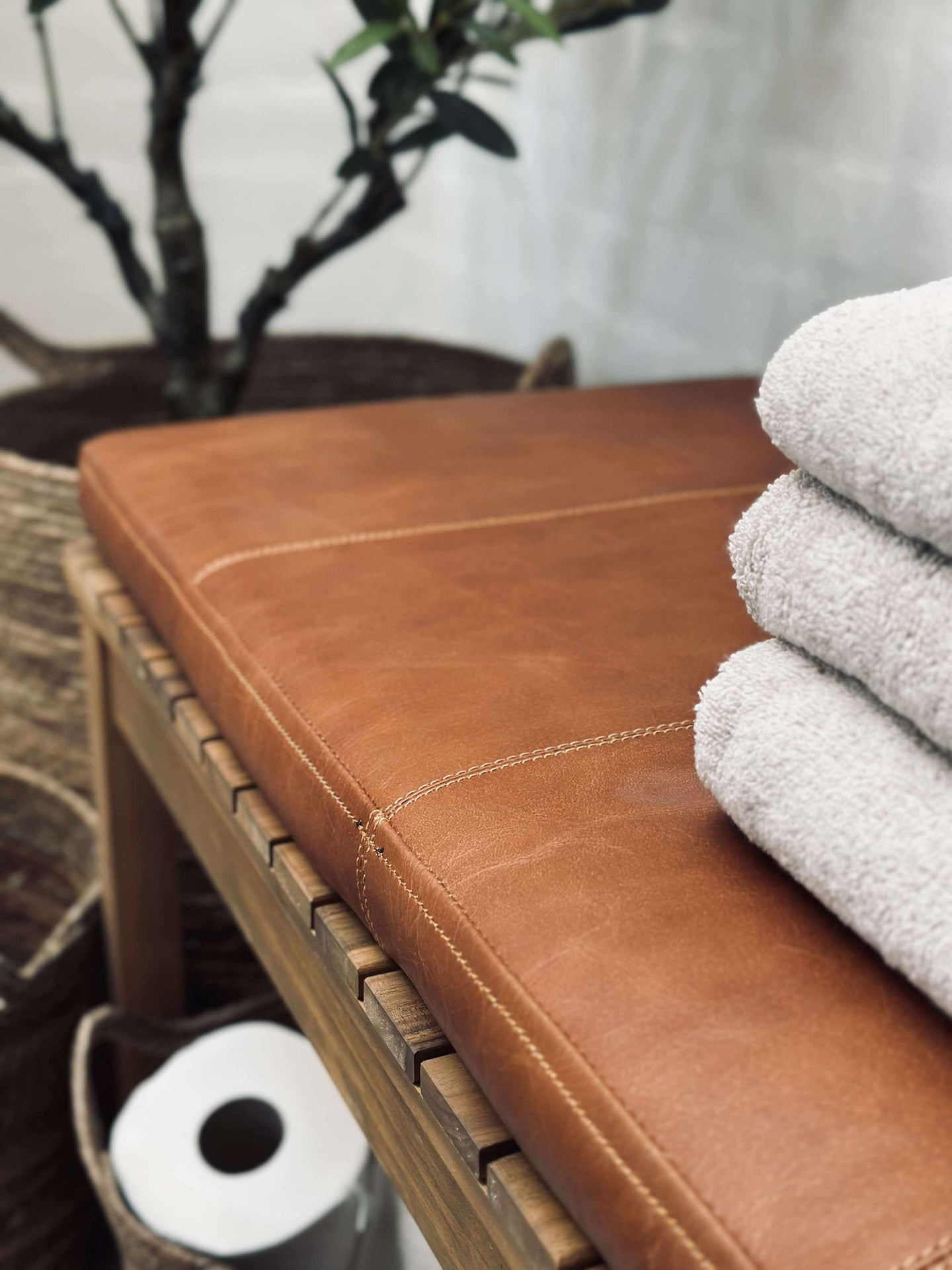 Sitzauflage aus Leder Tokyo - 140 cm Cognac