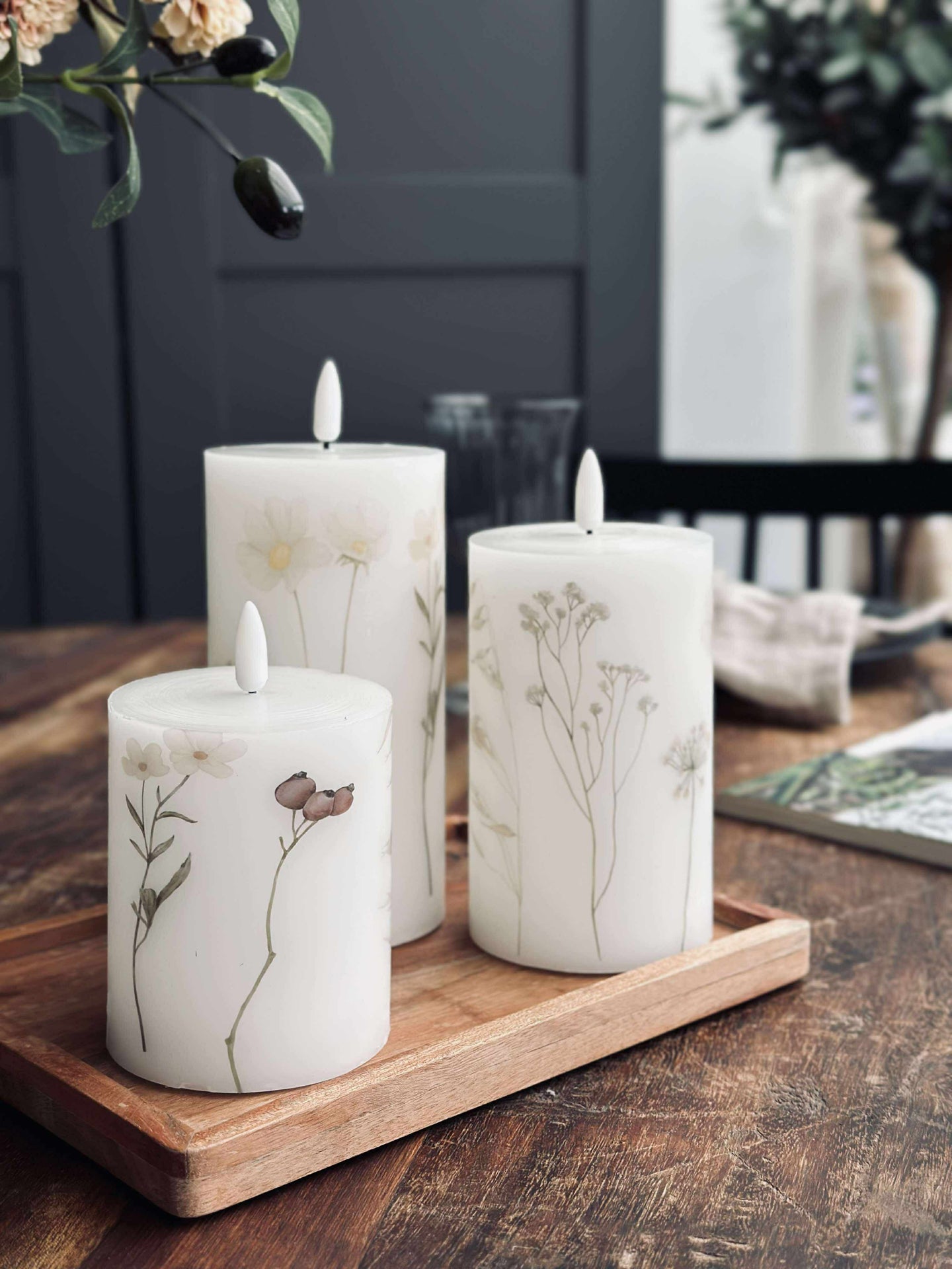 LED-Blockkerzen FLOWER – Set mit 3 Stk. und Fernbedienung