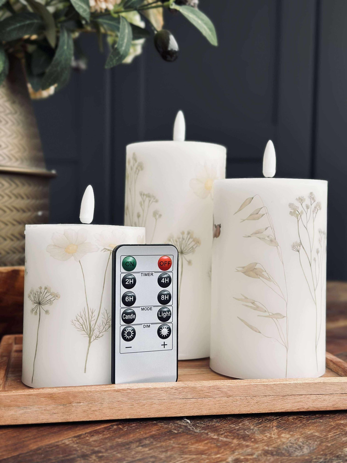 LED-Blockkerzen FLOWER – Set mit 3 Stk. und Fernbedienung