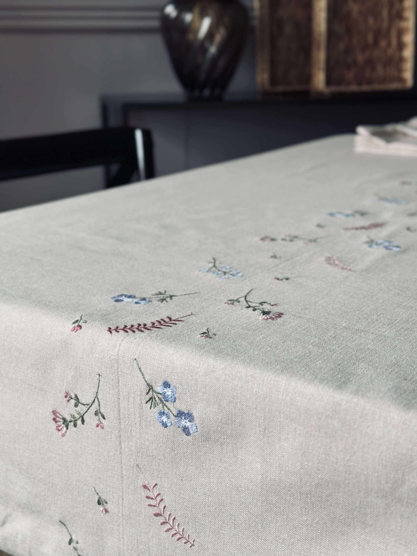 Tischdecke Flower-Stickerei - Leinen-Look