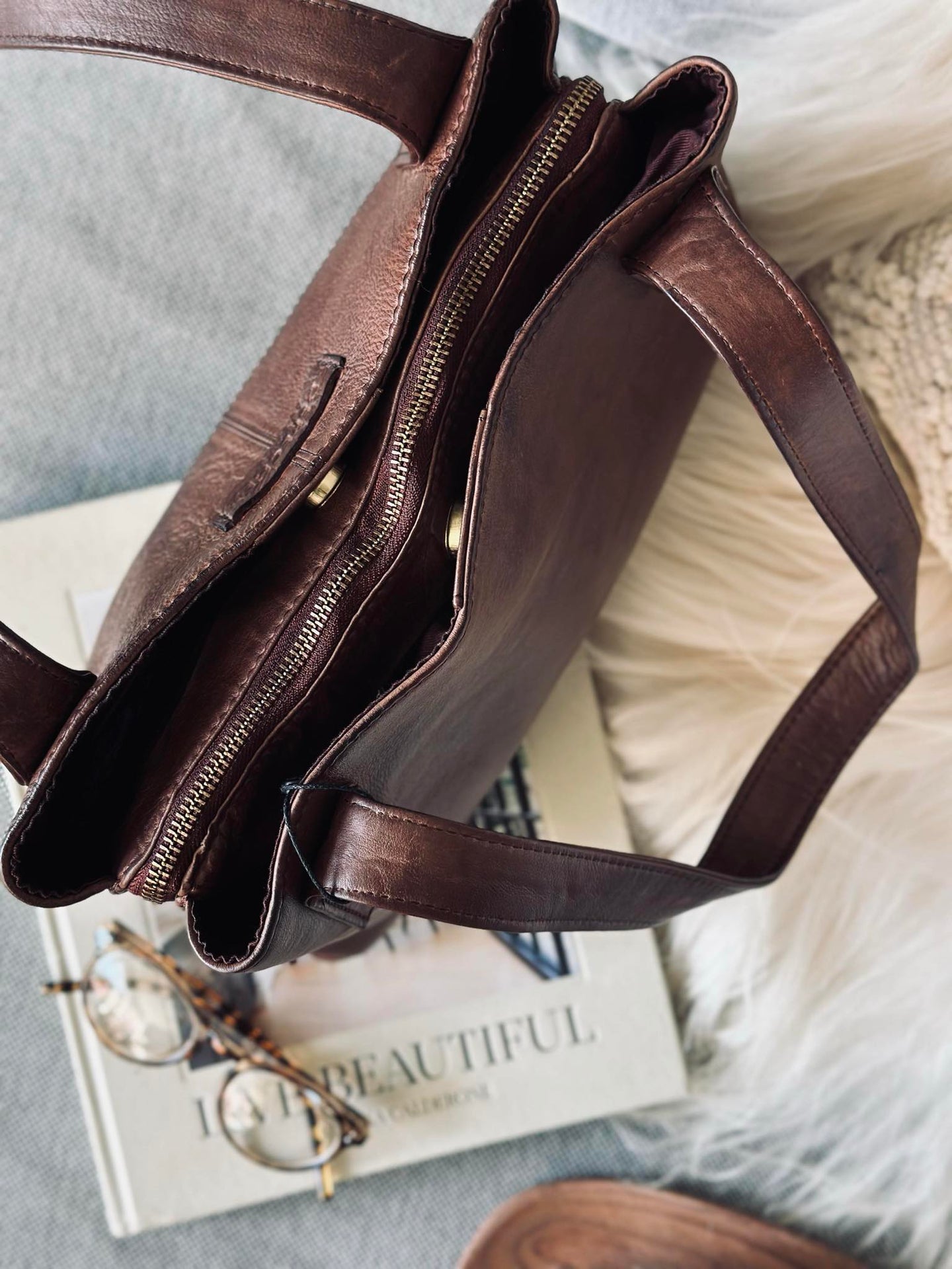Schultertasche - Brandy leather