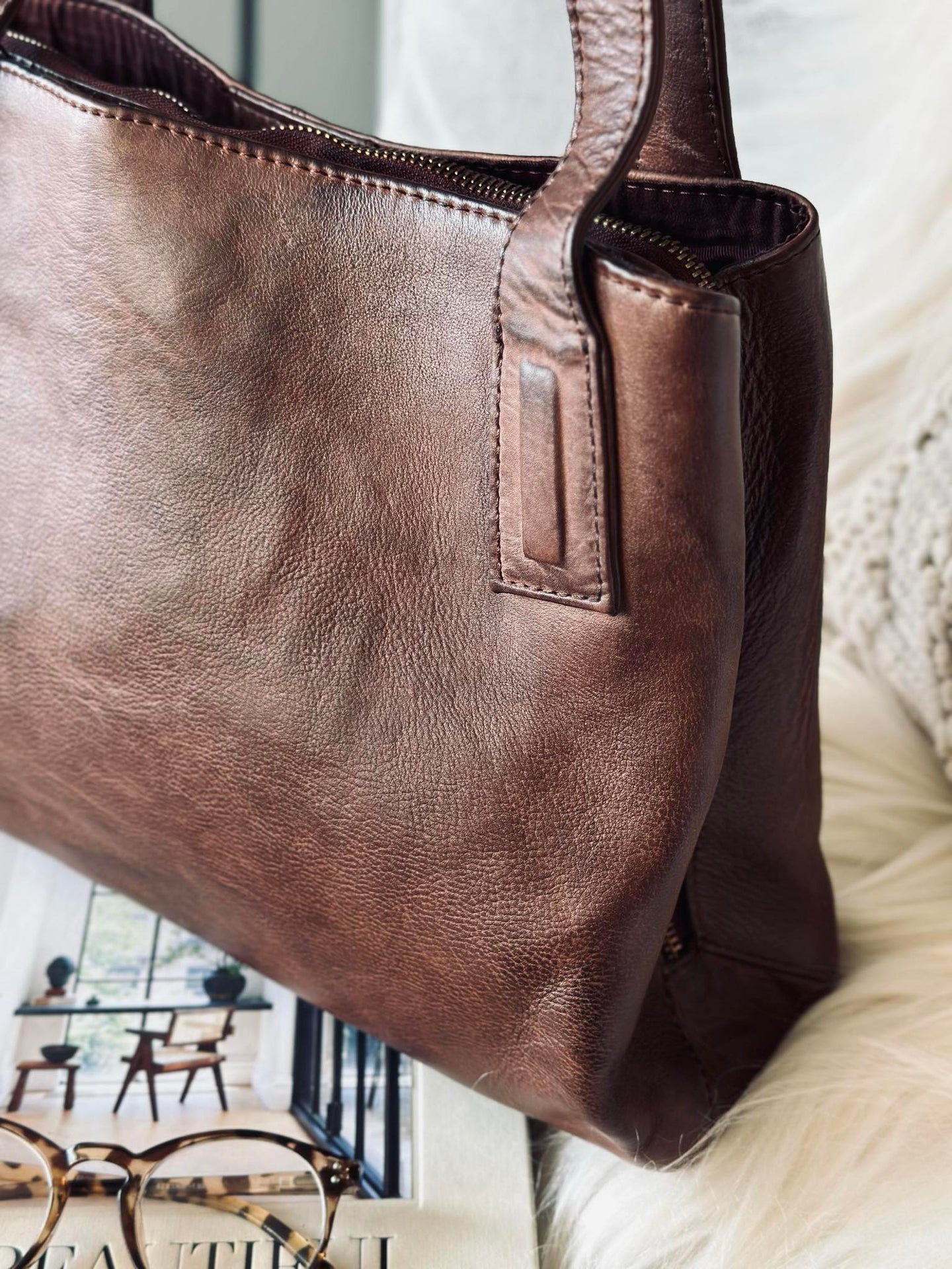 Schultertasche - Brandy leather
