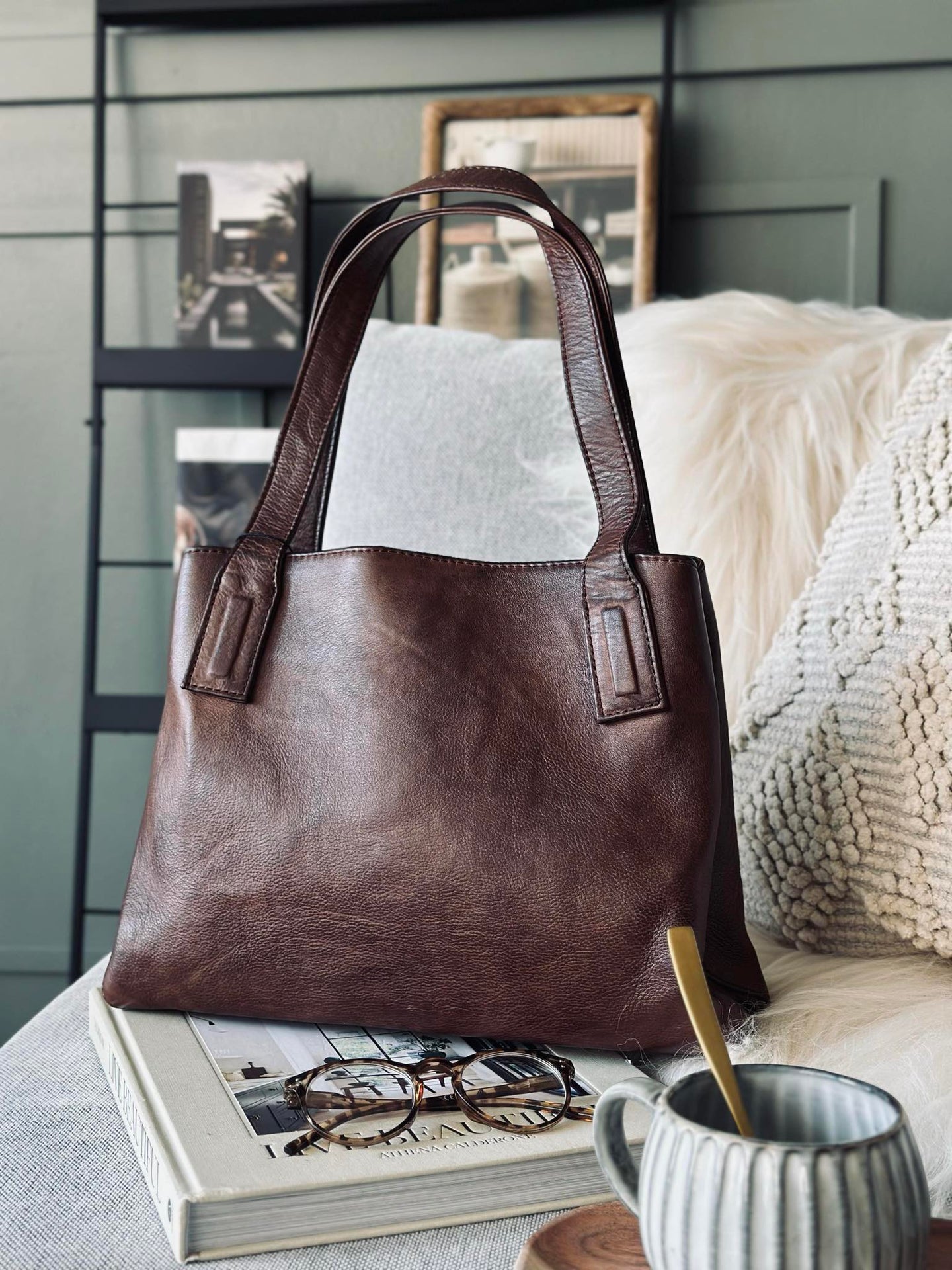 Schultertasche - Brandy leather