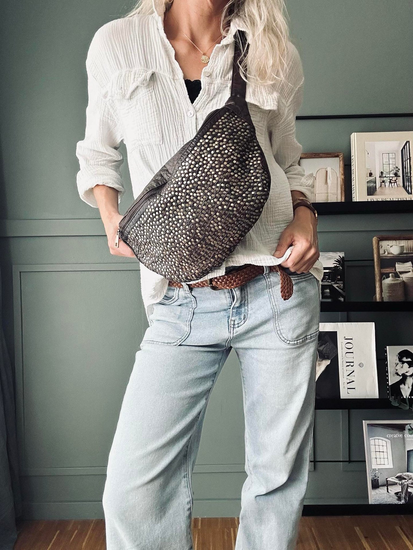 Bumbag Deluxe mit Nieten - Braun
