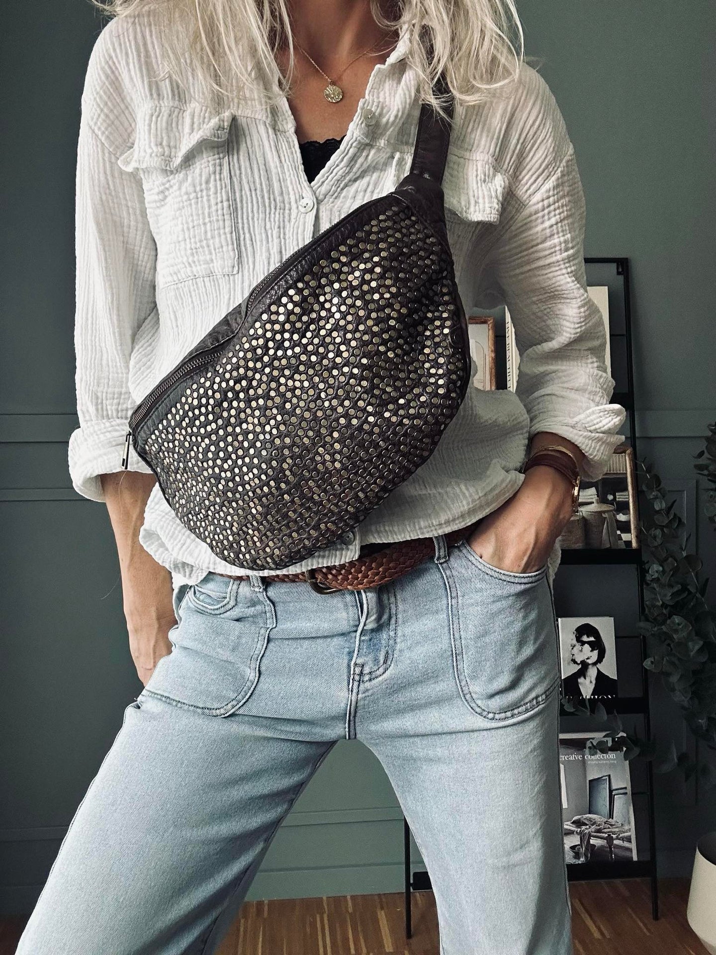 Bumbag Deluxe mit Nieten - Braun