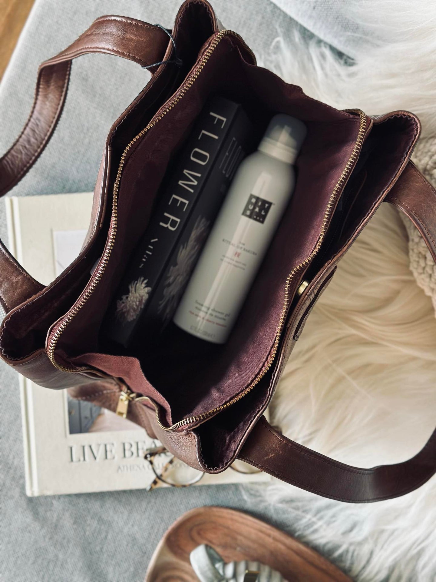 Schultertasche - Brandy leather