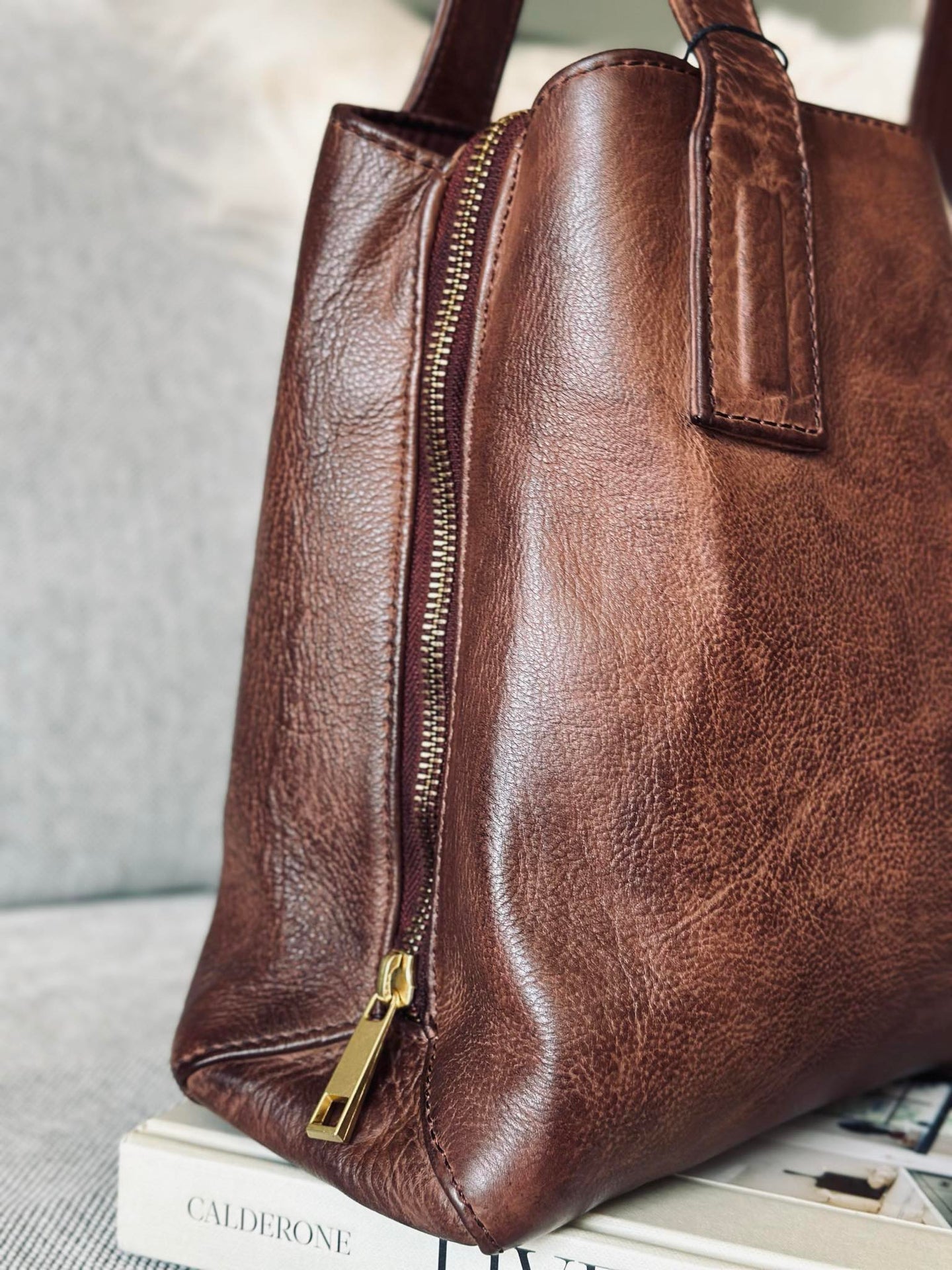 Schultertasche - Brandy leather