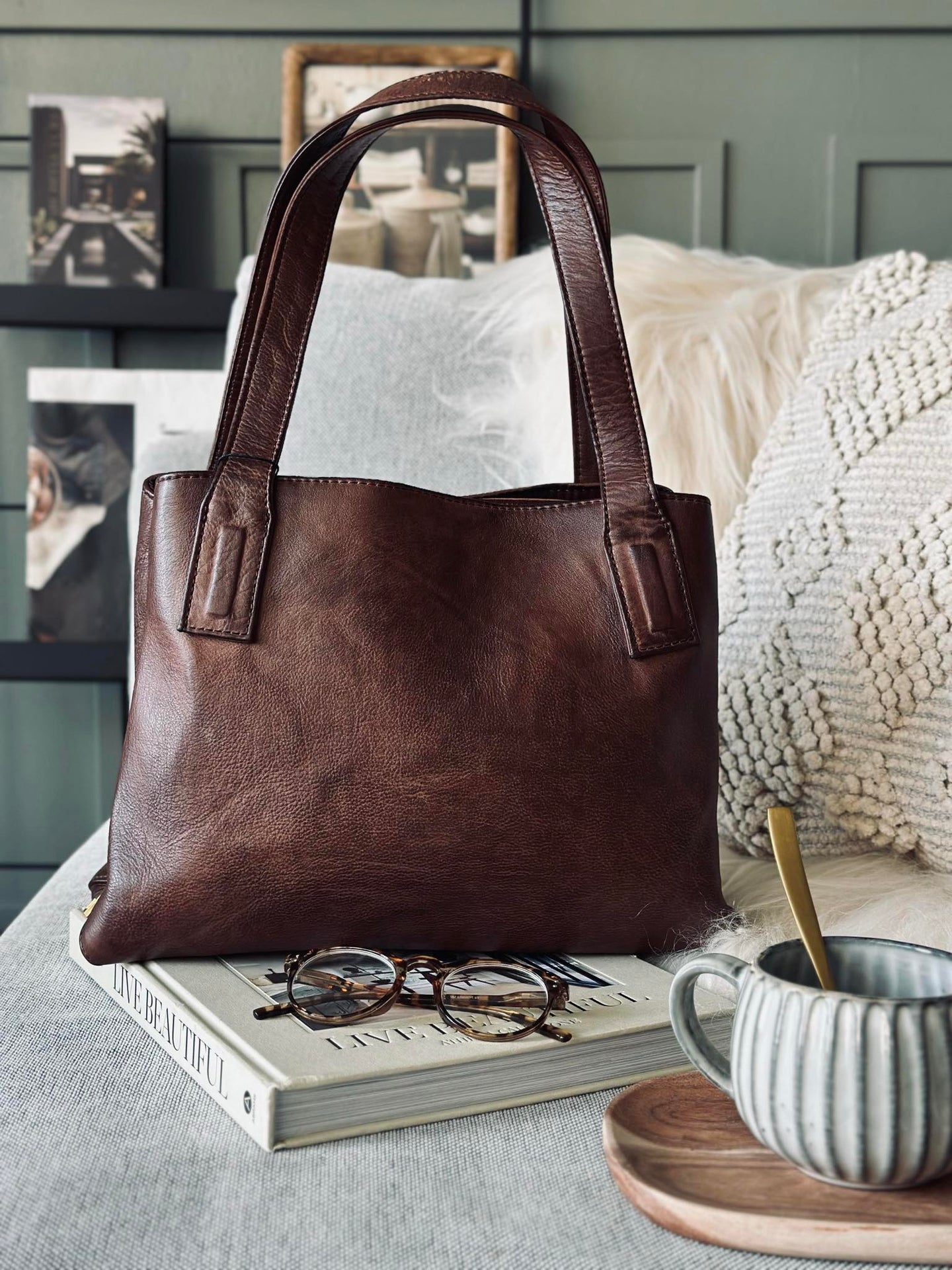 Schultertasche - Brandy leather